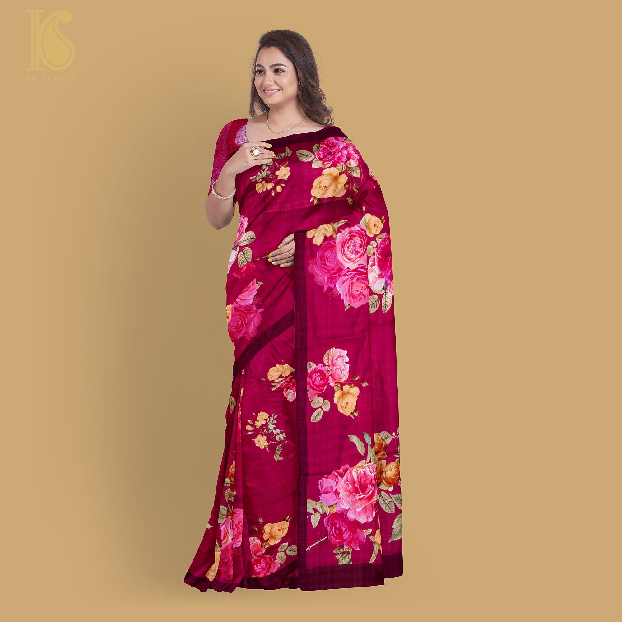 Cardinal Red Pure Textured Crepe Silk Printed Banarasi Saree - Khinkhwab