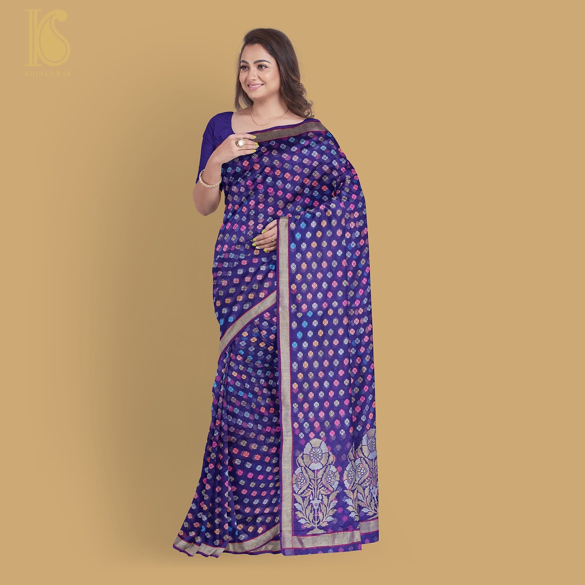 Jacksons Purple Handwoven Pure Cotton Real Zari Banarasi Saree - Preorder - Khinkhwab