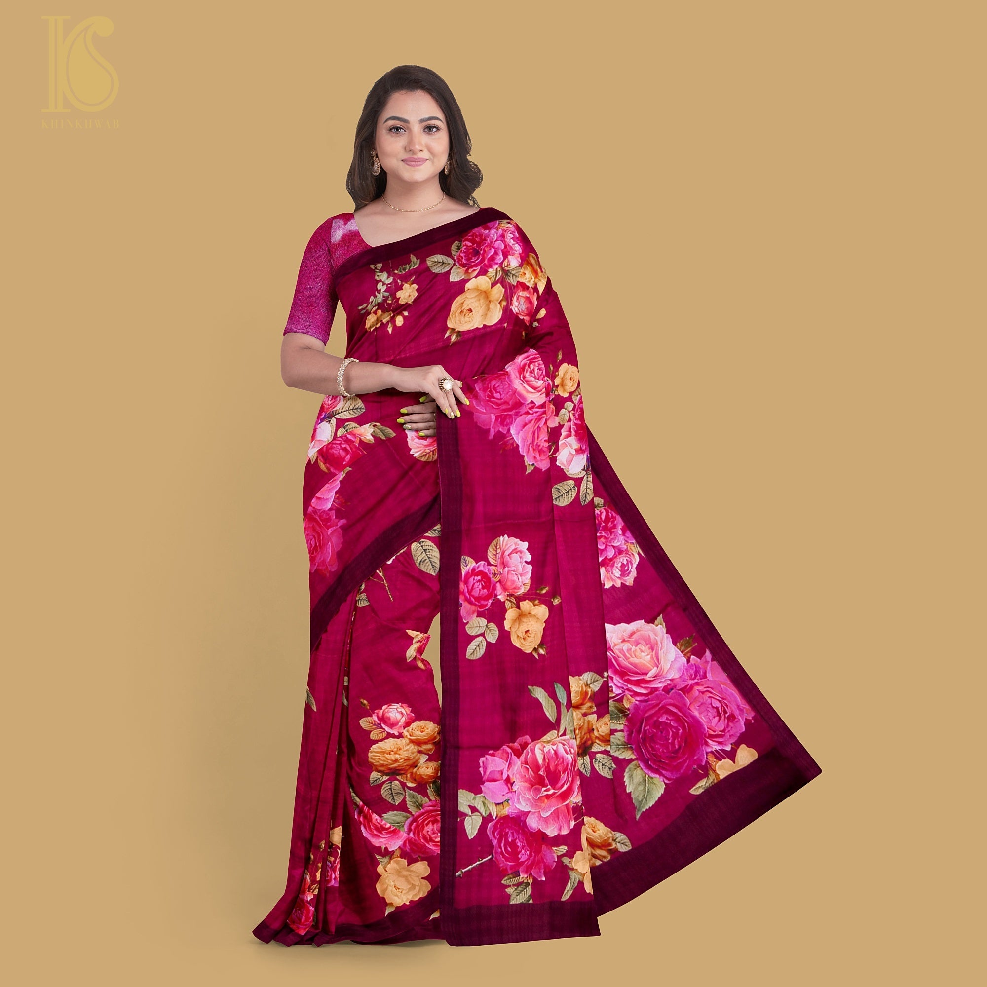 Cardinal Red Pure Textured Crepe Silk Printed Banarasi Saree - Khinkhwab