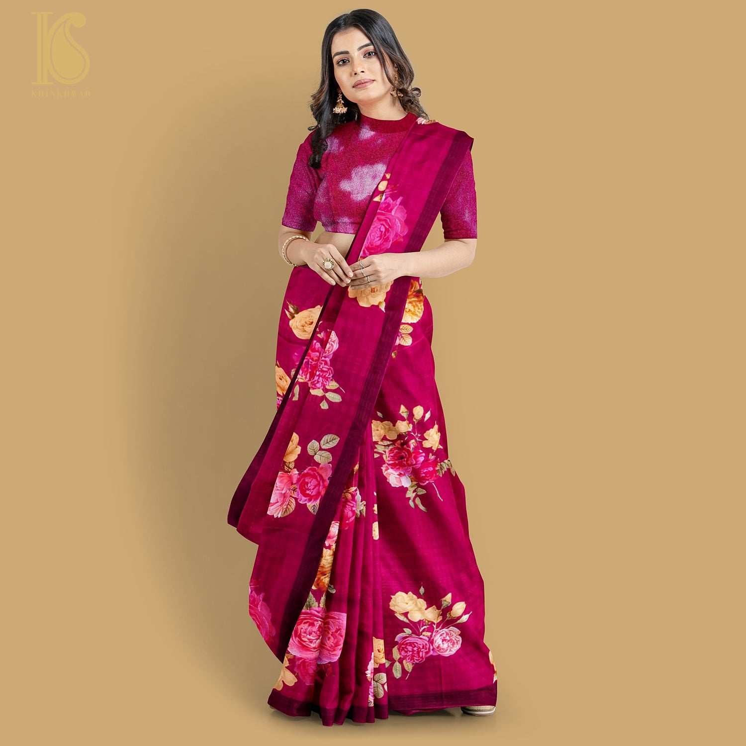 Cardinal Red Pure Textured Crepe Silk Printed Banarasi Saree - Khinkhwab