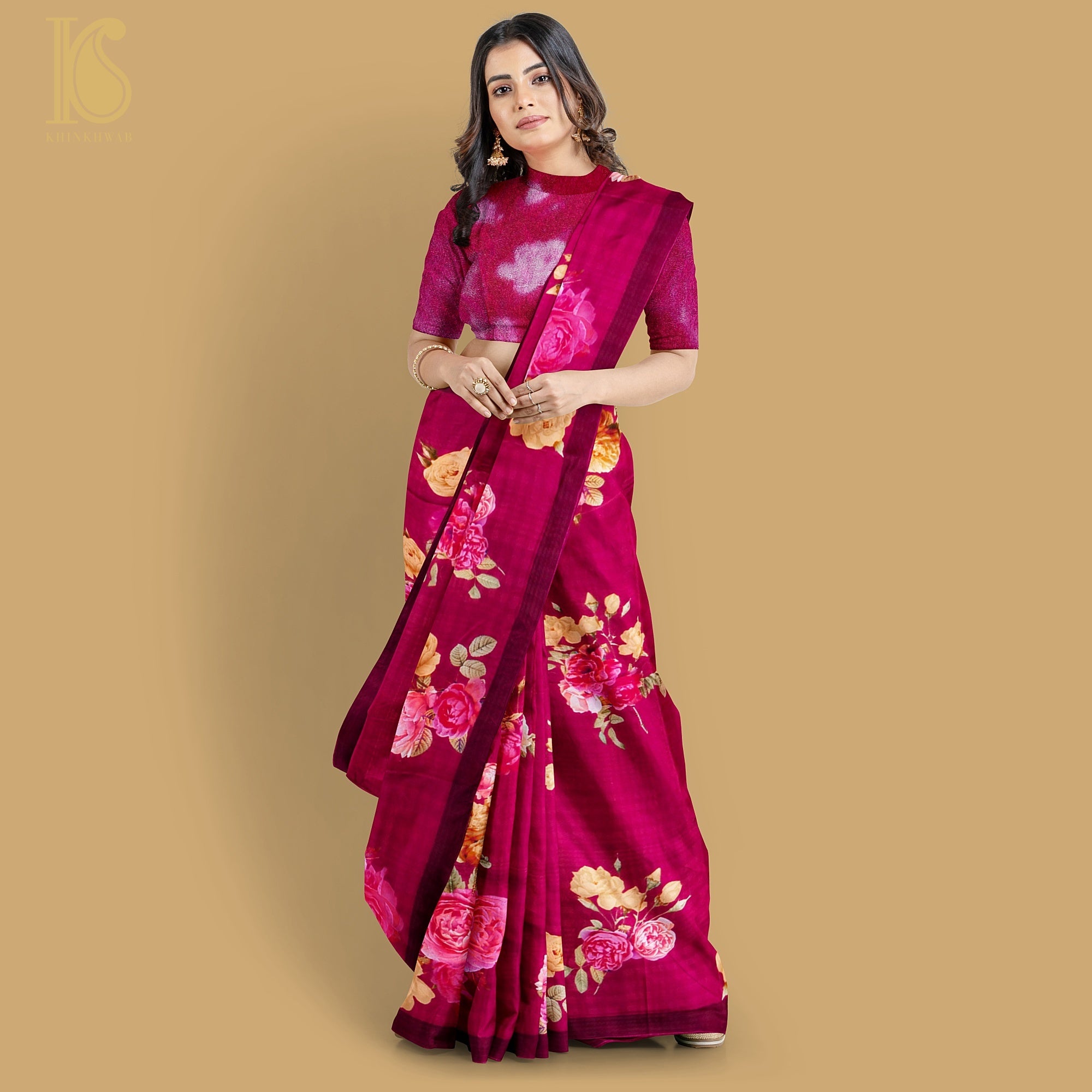 Cardinal Red Pure Textured Crepe Silk Printed Banarasi Saree - Khinkhwab
