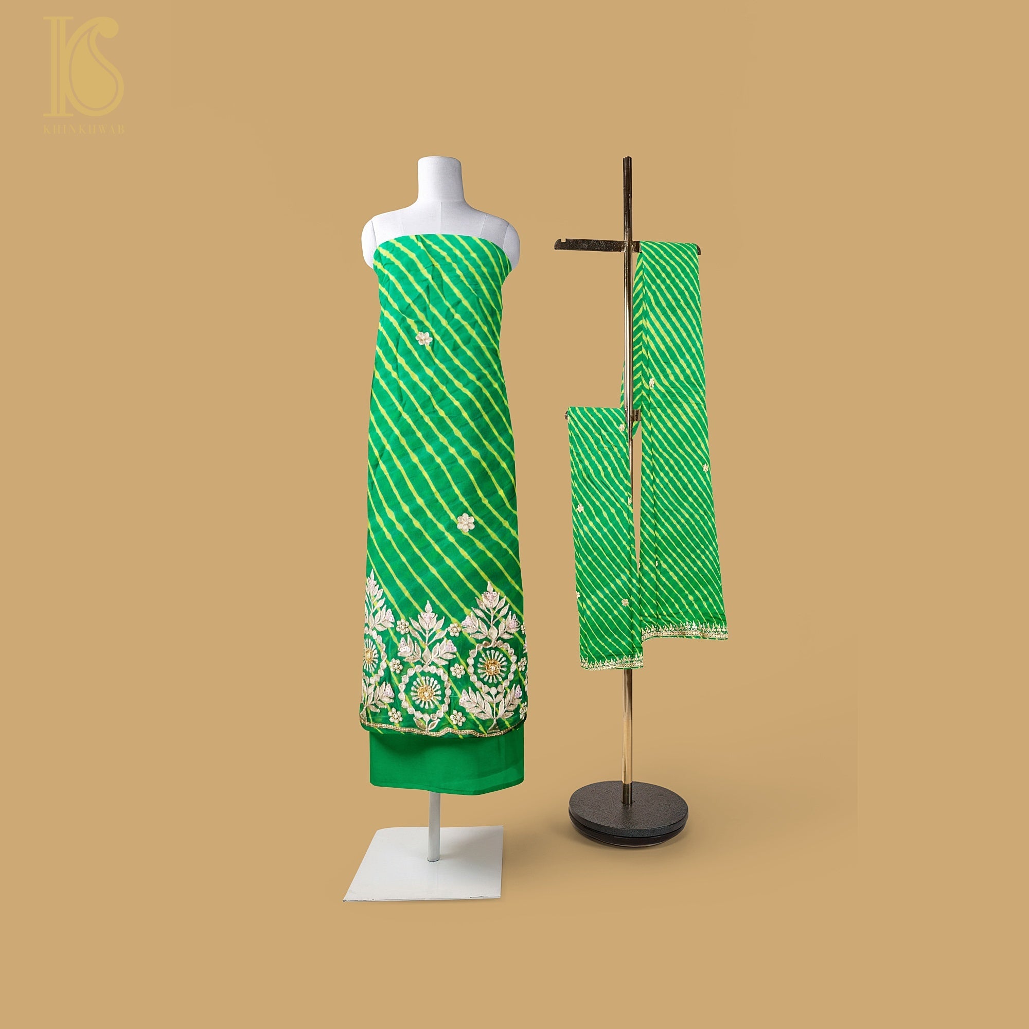 Pigment Green Leheriya Pure Georgette Gotta Patti Suit Set - Khinkhwab