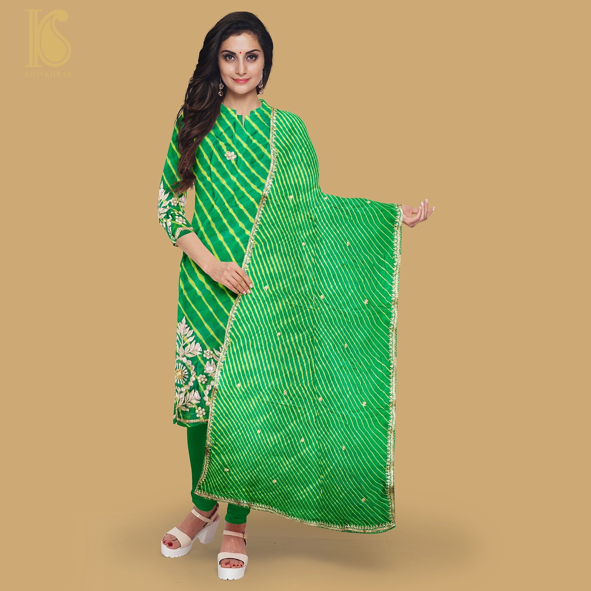 Pigment Green Leheriya Pure Georgette Gotta Patti Suit Set - Khinkhwab
