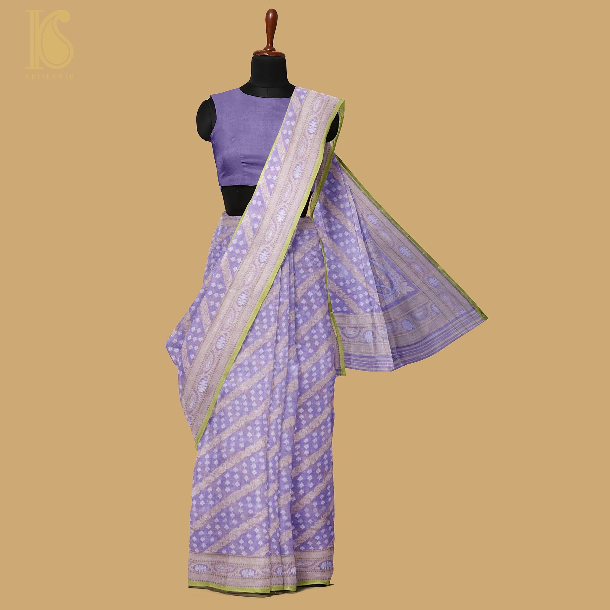 Deluge Purple Pure Cotton Handloom Banarasi Jamdani Ektara Saree - Khinkhwab