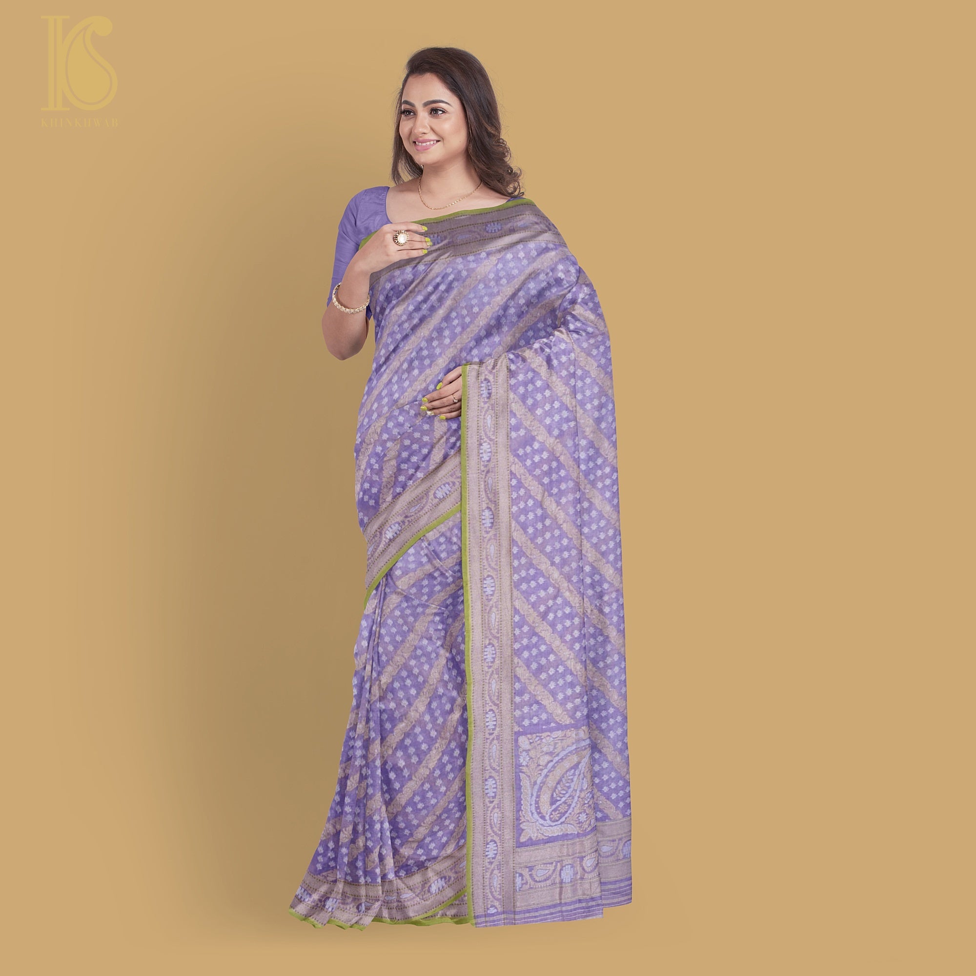 Deluge Purple Pure Cotton Handloom Banarasi Jamdani Ektara Saree - Khinkhwab