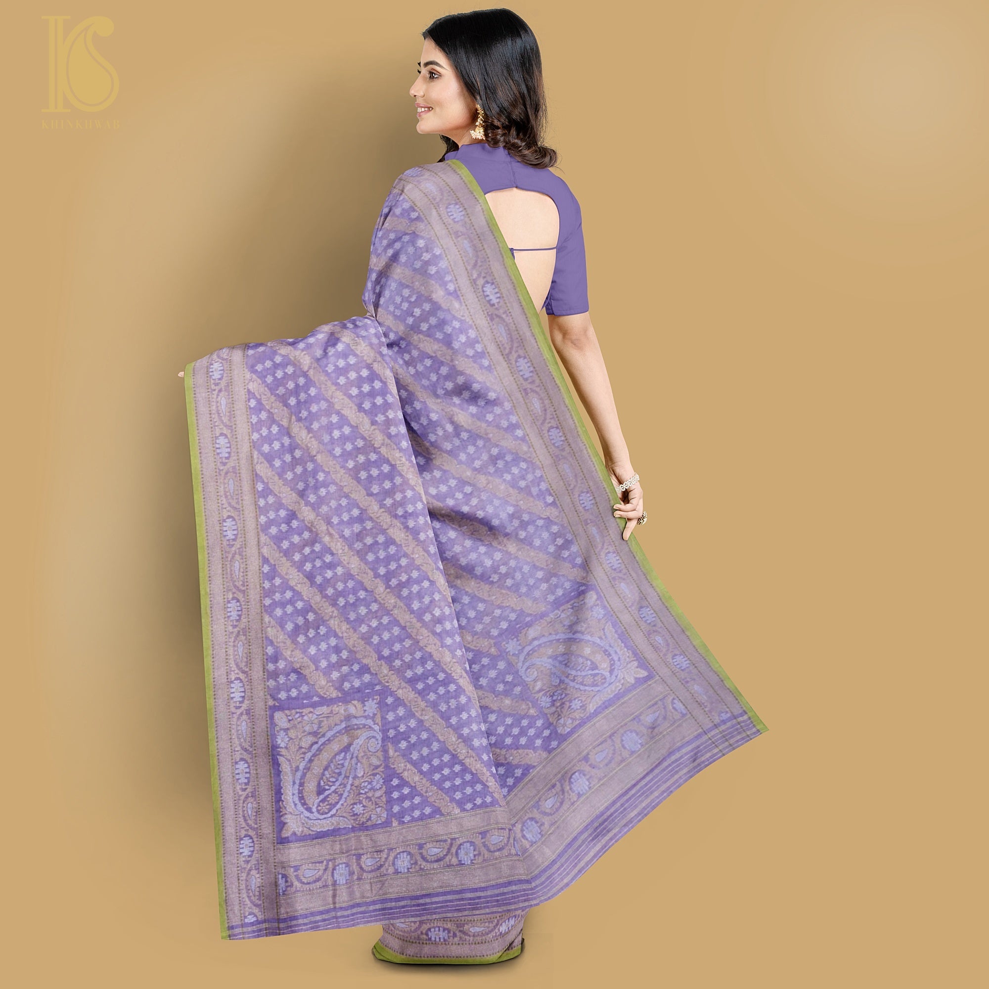 Deluge Purple Pure Cotton Handloom Banarasi Jamdani Ektara Saree - Khinkhwab