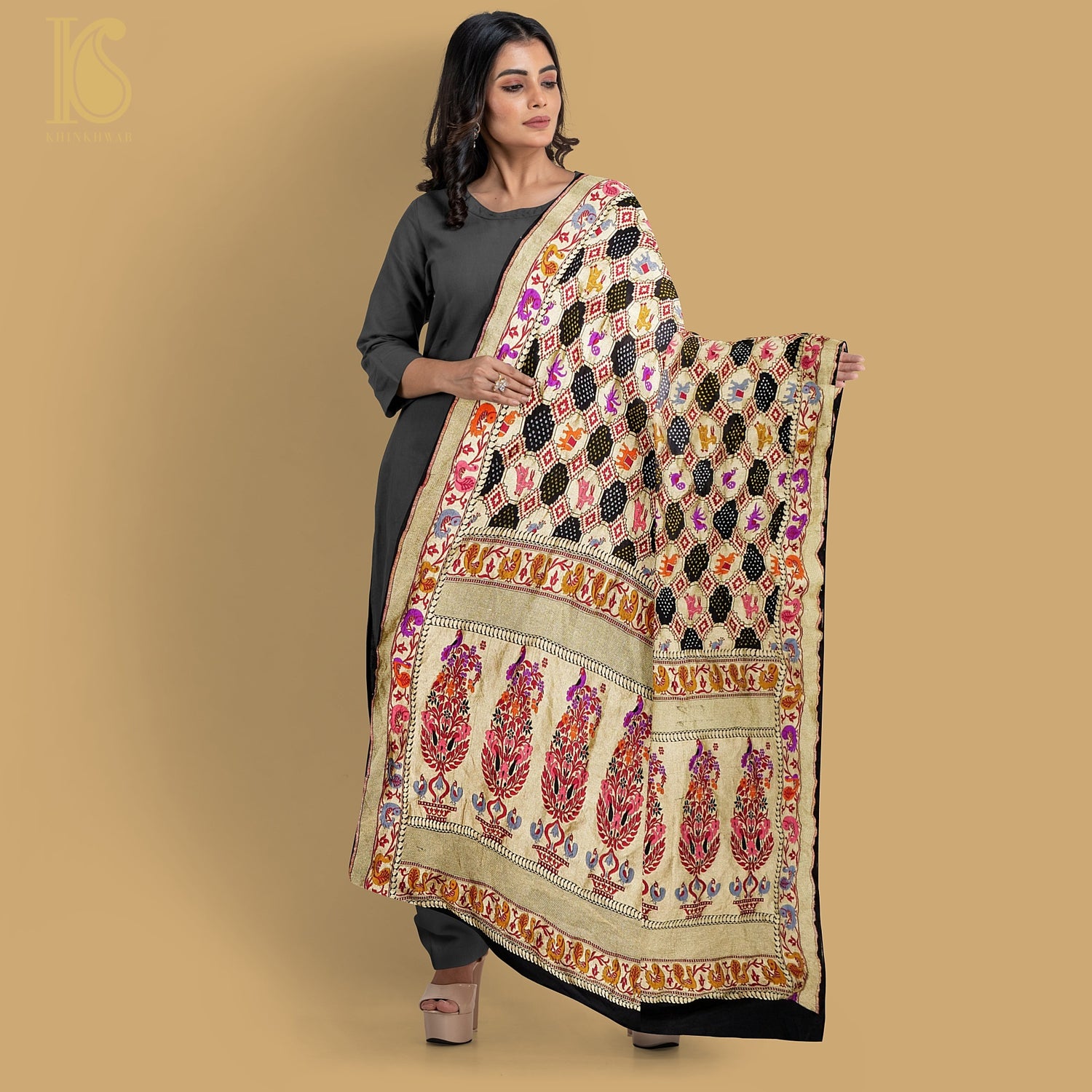 Black Pure Georgette Handloom Banarasi Bandhani Dupatta - Khinkhwab