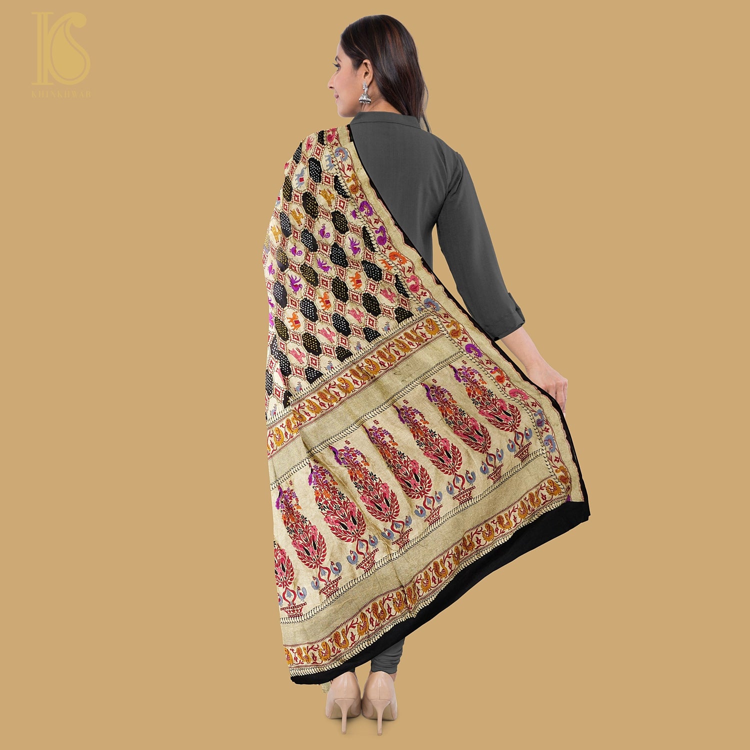 Black Pure Georgette Handloom Banarasi Bandhani Dupatta - Khinkhwab