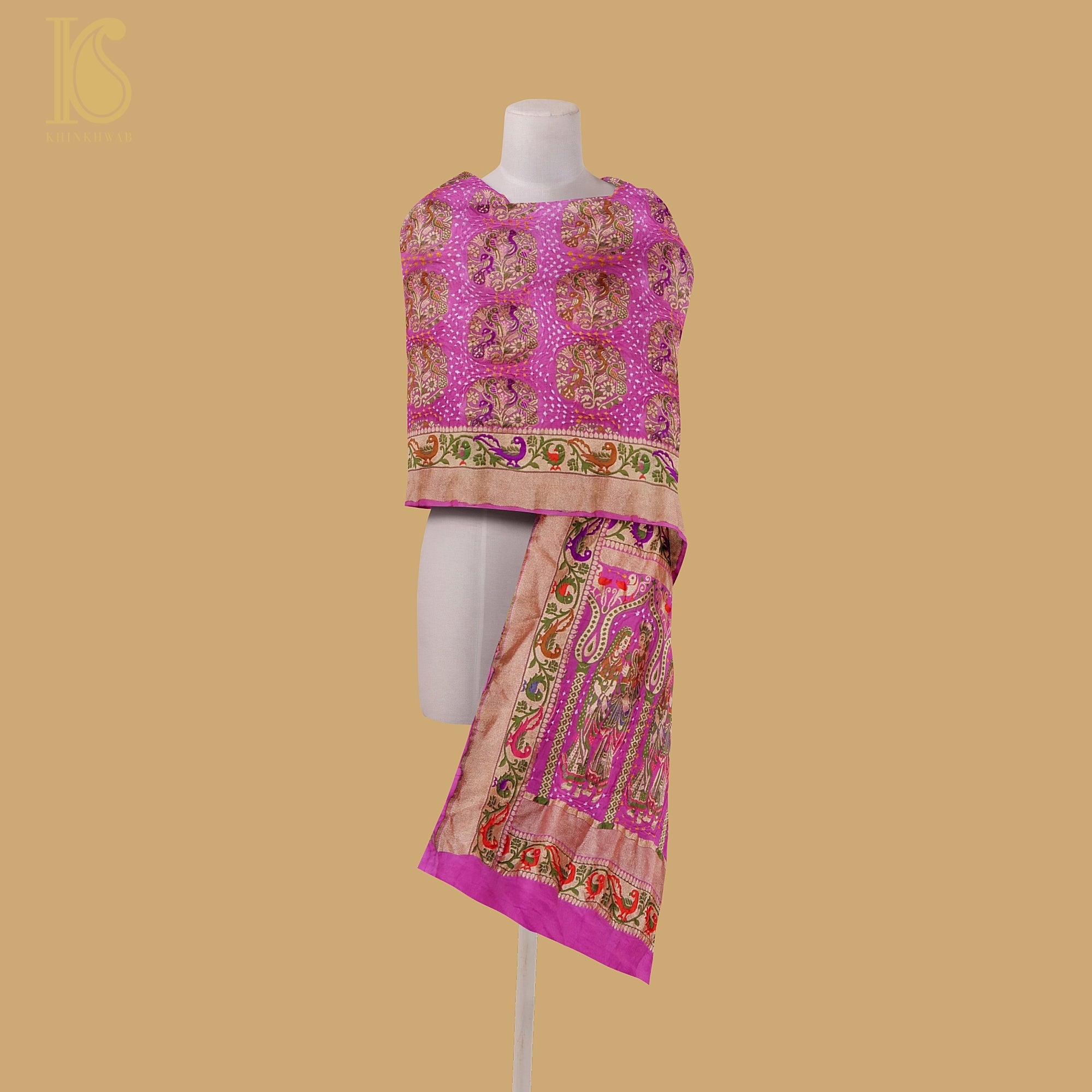 Mulberry Pink Georgette Handloom Banarasi Bandhani Patola Dupatta - Khinkhwab
