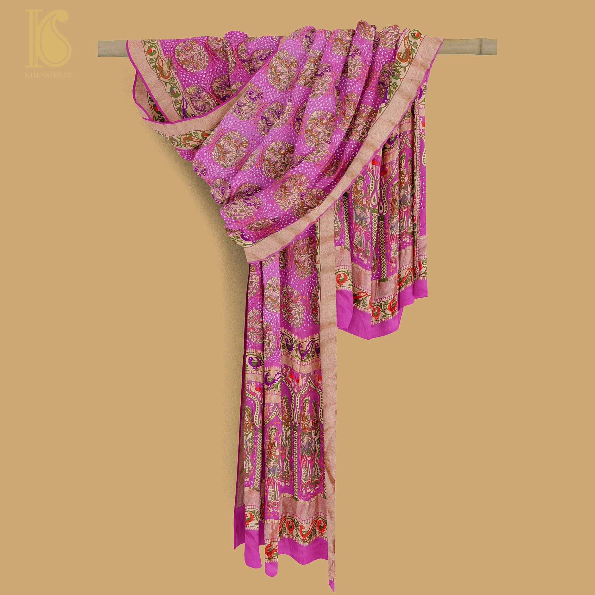 Mulberry Pink Georgette Handloom Banarasi Bandhani Patola Dupatta - Khinkhwab