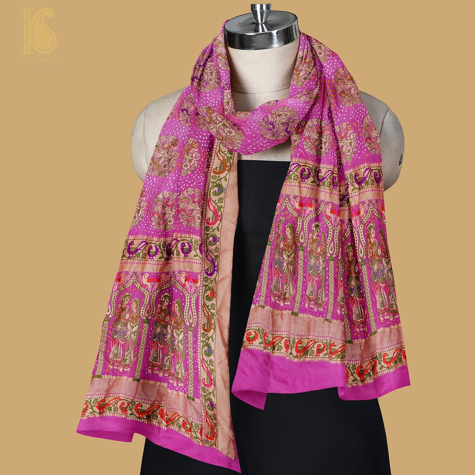 Mulberry Pink Georgette Handloom Banarasi Bandhani Patola Dupatta - Khinkhwab