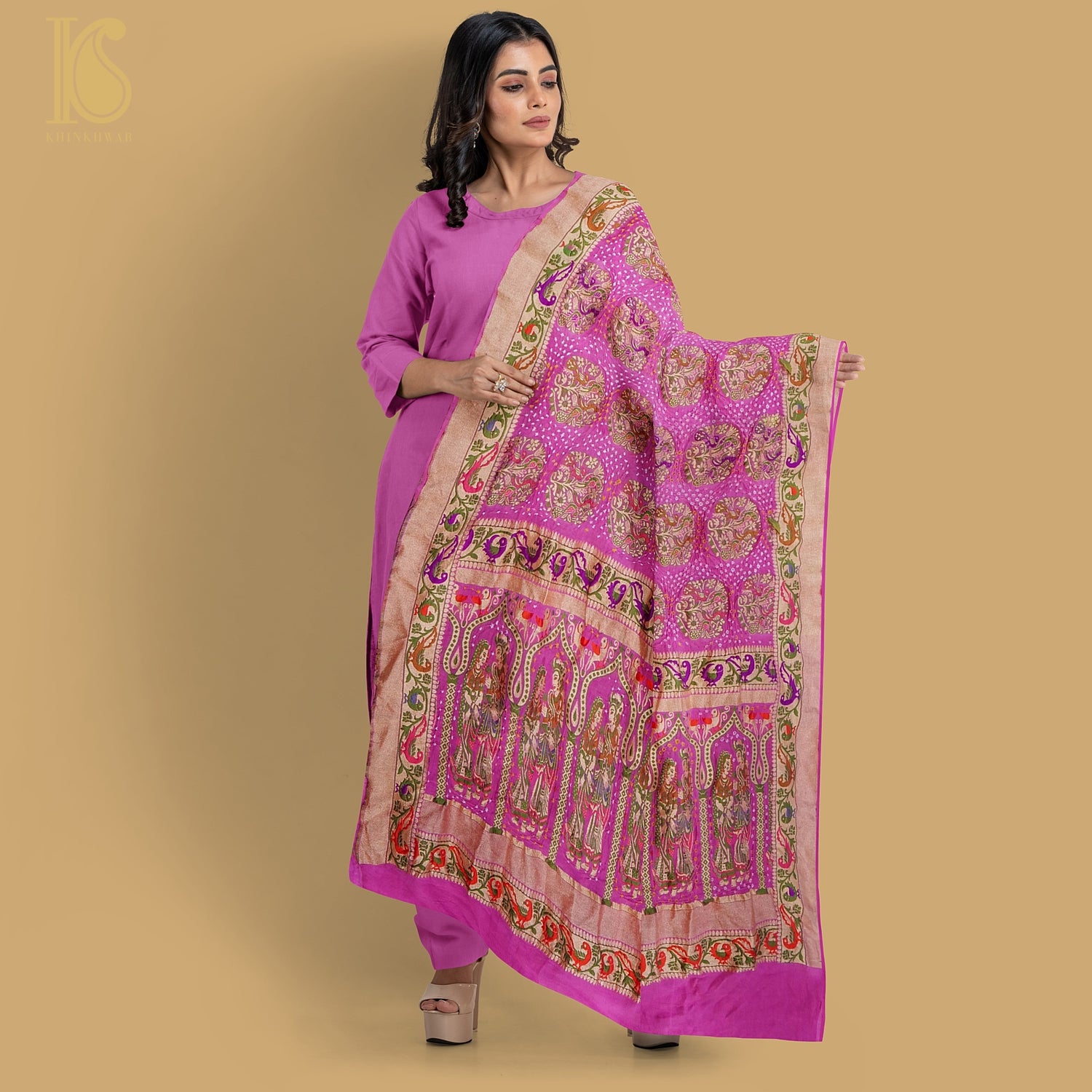 Mulberry Pink Georgette Handloom Banarasi Bandhani Patola Dupatta - Khinkhwab
