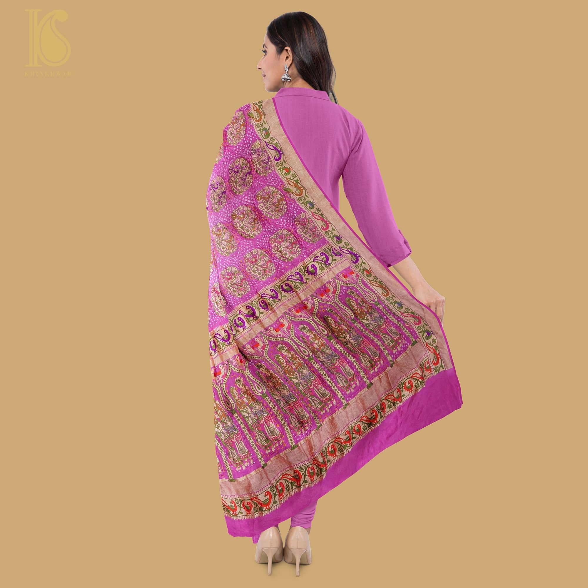 Mulberry Pink Georgette Handloom Banarasi Bandhani Patola Dupatta - Khinkhwab