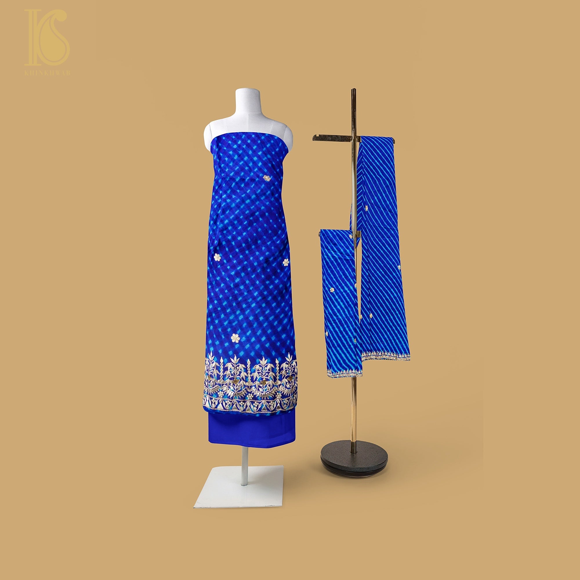 Ultramarine Blue Leheriya Pure Georgette Gotta Patti Suit Set - Khinkhwab
