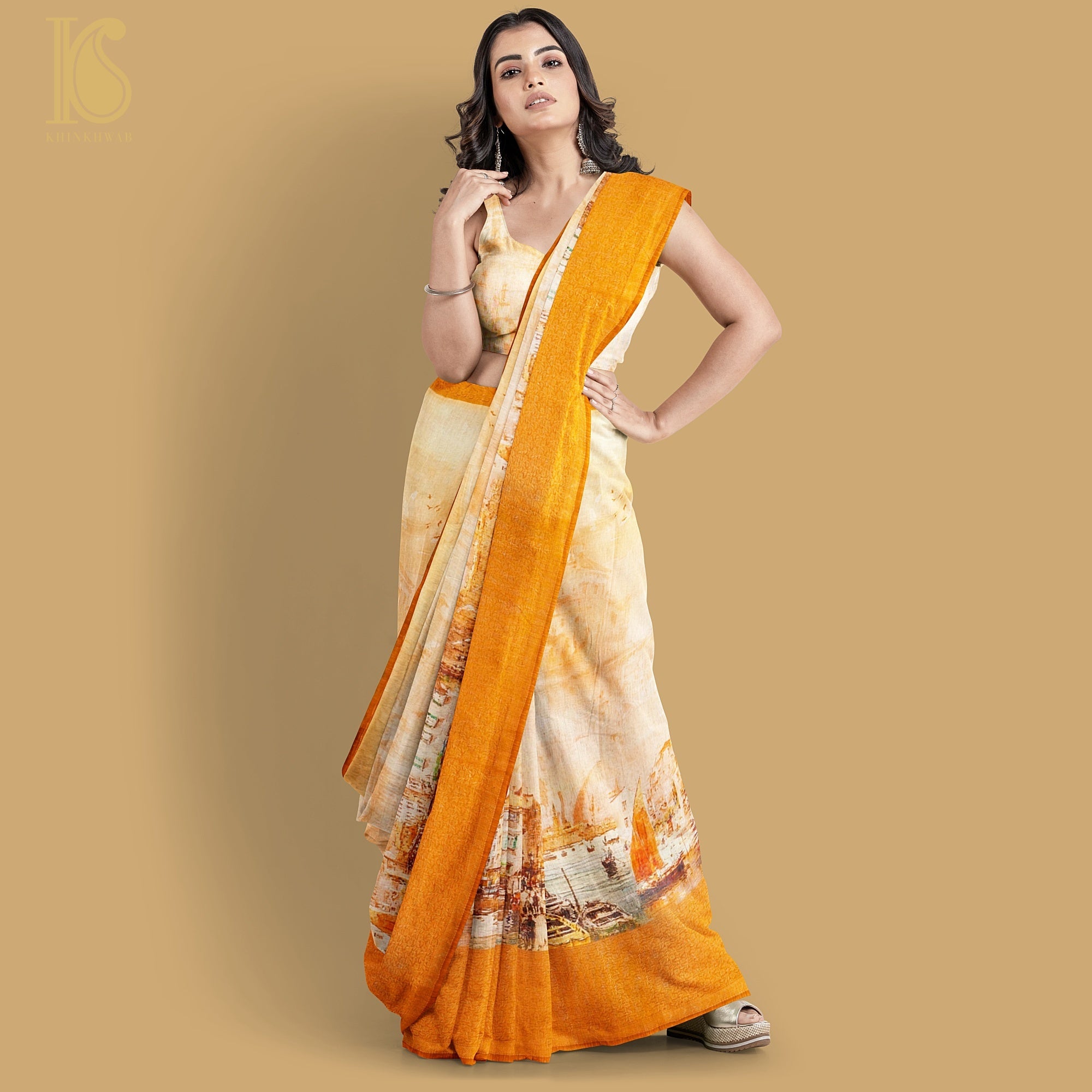 Pure Cotton Floral Digital Print Saree - Khinkhwab
