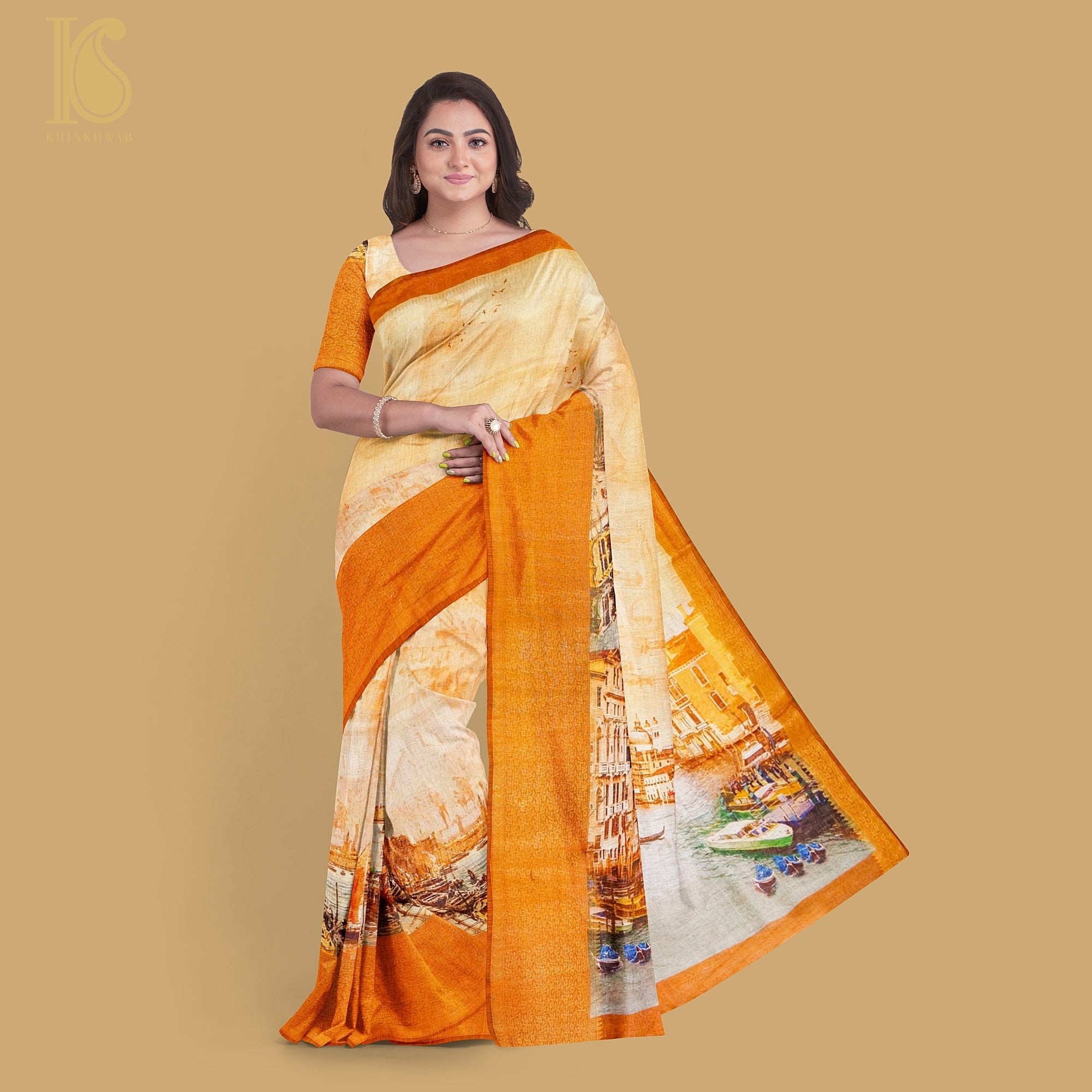 Pure Cotton Floral Digital Print Saree - Khinkhwab