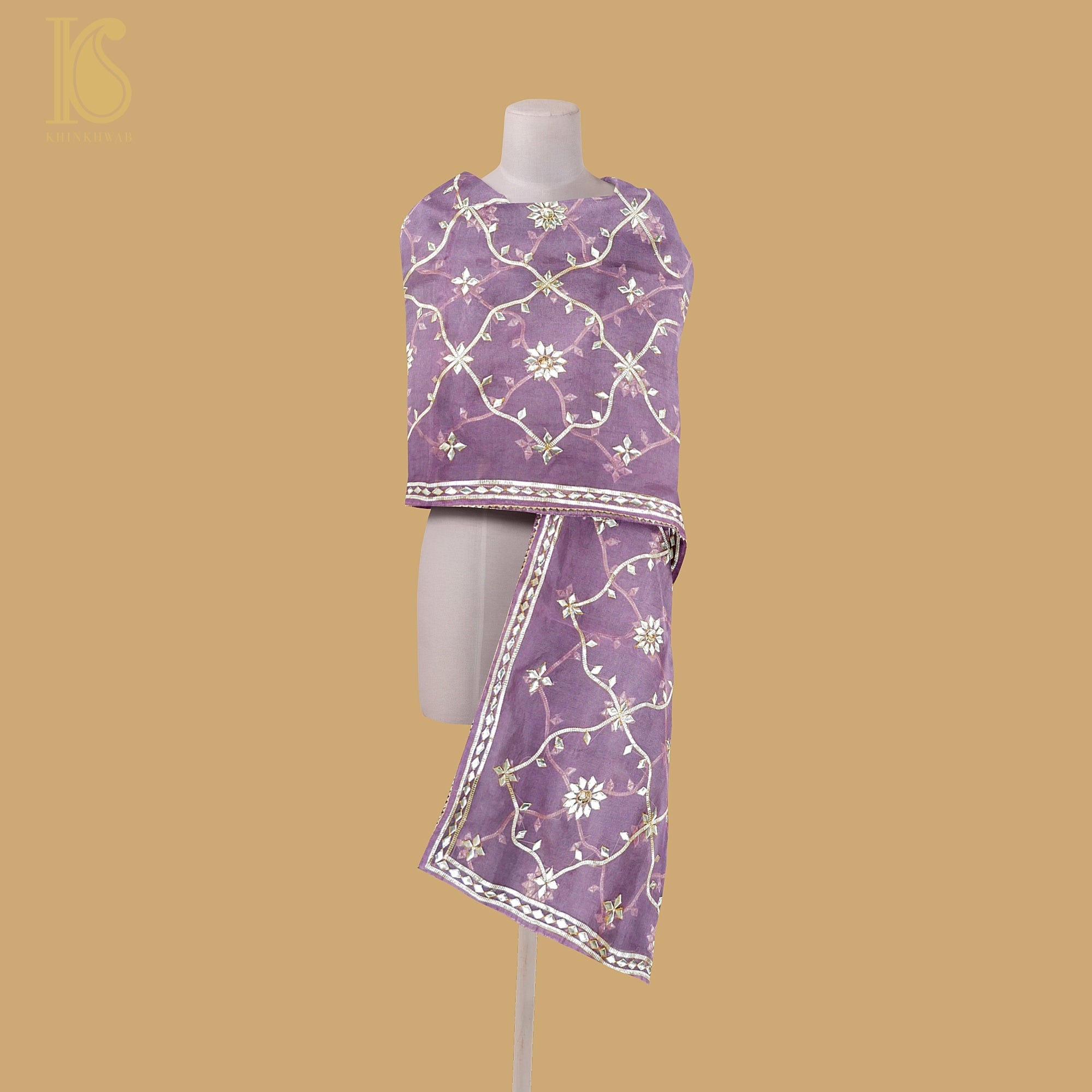 Ce Soir Purple Pure Organza Silk Dupatta with Kachhi Patti Embroidery - Khinkhwab