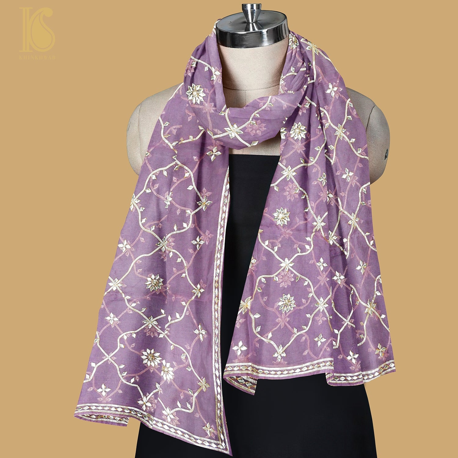 Ce Soir Purple Pure Organza Silk Dupatta with Kachhi Patti Embroidery - Khinkhwab