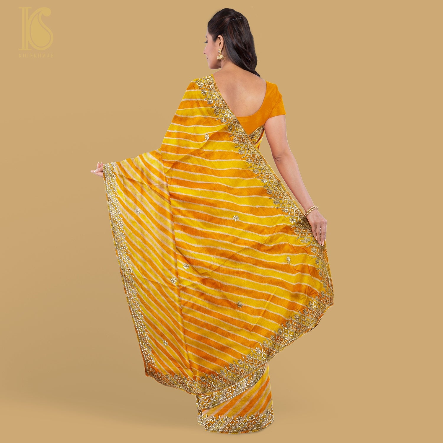Yellow Leheriya Pure Tussar Silk Gotta Patti Saree - Khinkhwab
