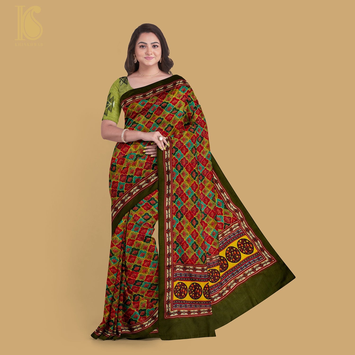 Multicolor Pure Georgette Print Handloom Saree - Khinkhwab