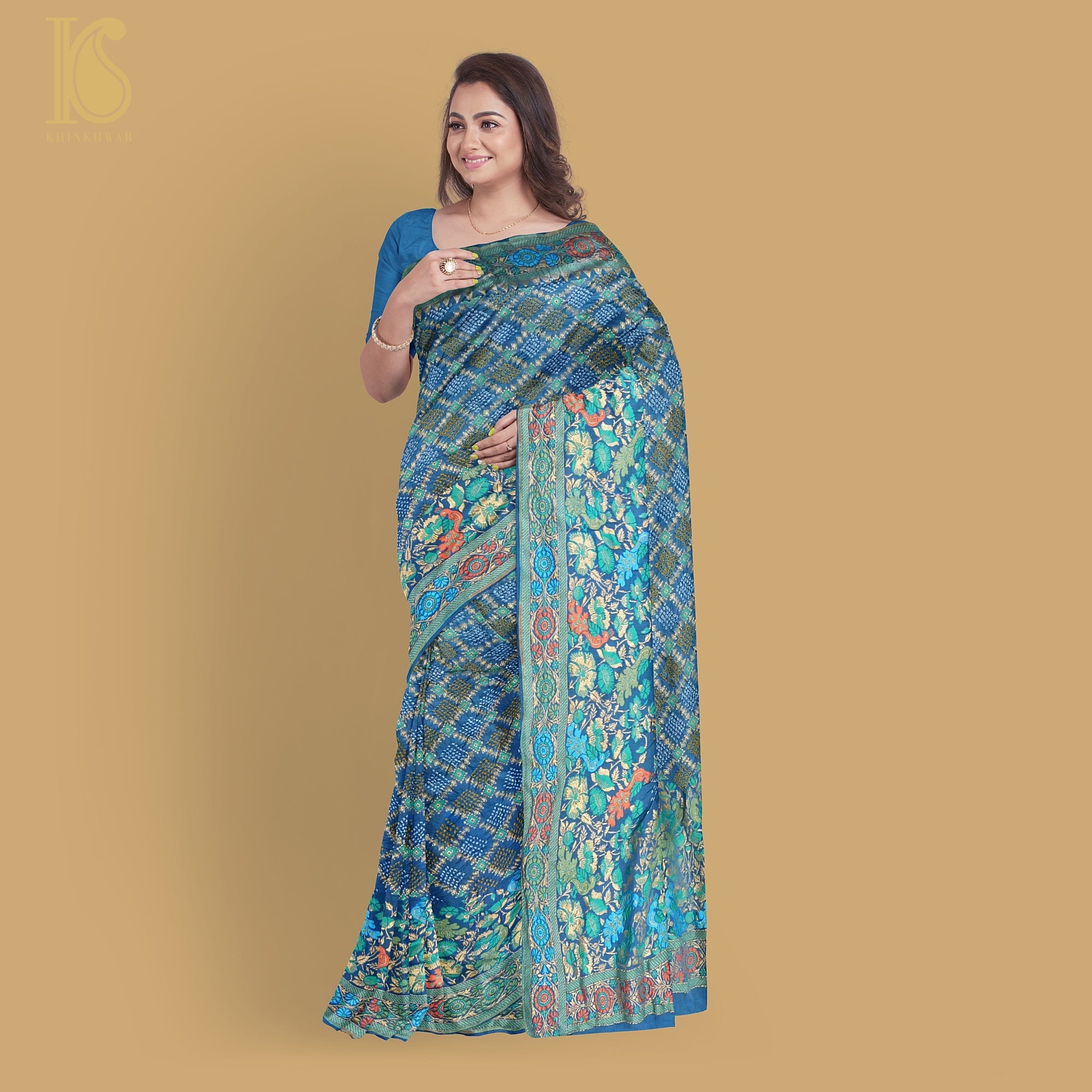 Curious Blue Banarasi Pure Georgette Shaded Bandhani Saree - Khinkhwab