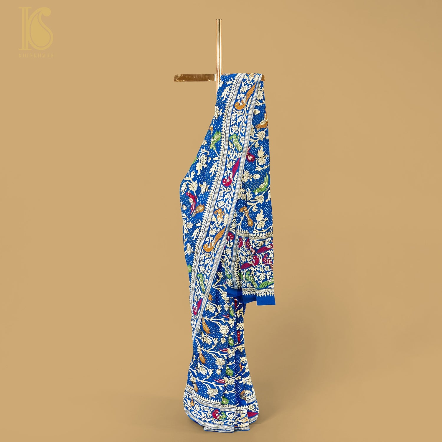 Preorder : Cerulean Blue Pure Georgette Handloom Banarasi  Birds of Paradise Saree - Khinkhwab