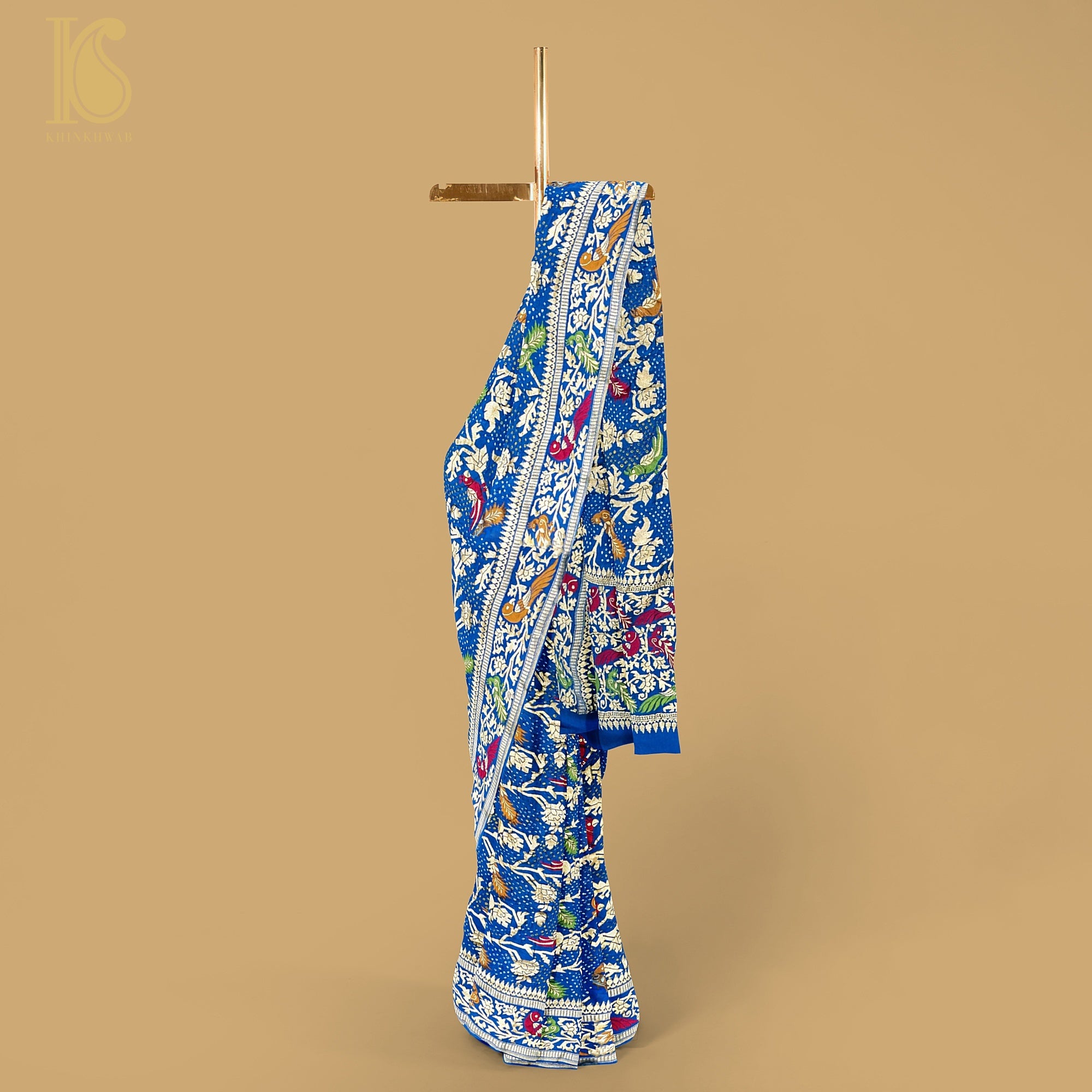 Preorder : Cerulean Blue Pure Georgette Handloom Banarasi Birds of Paradise Saree - Khinkhwab