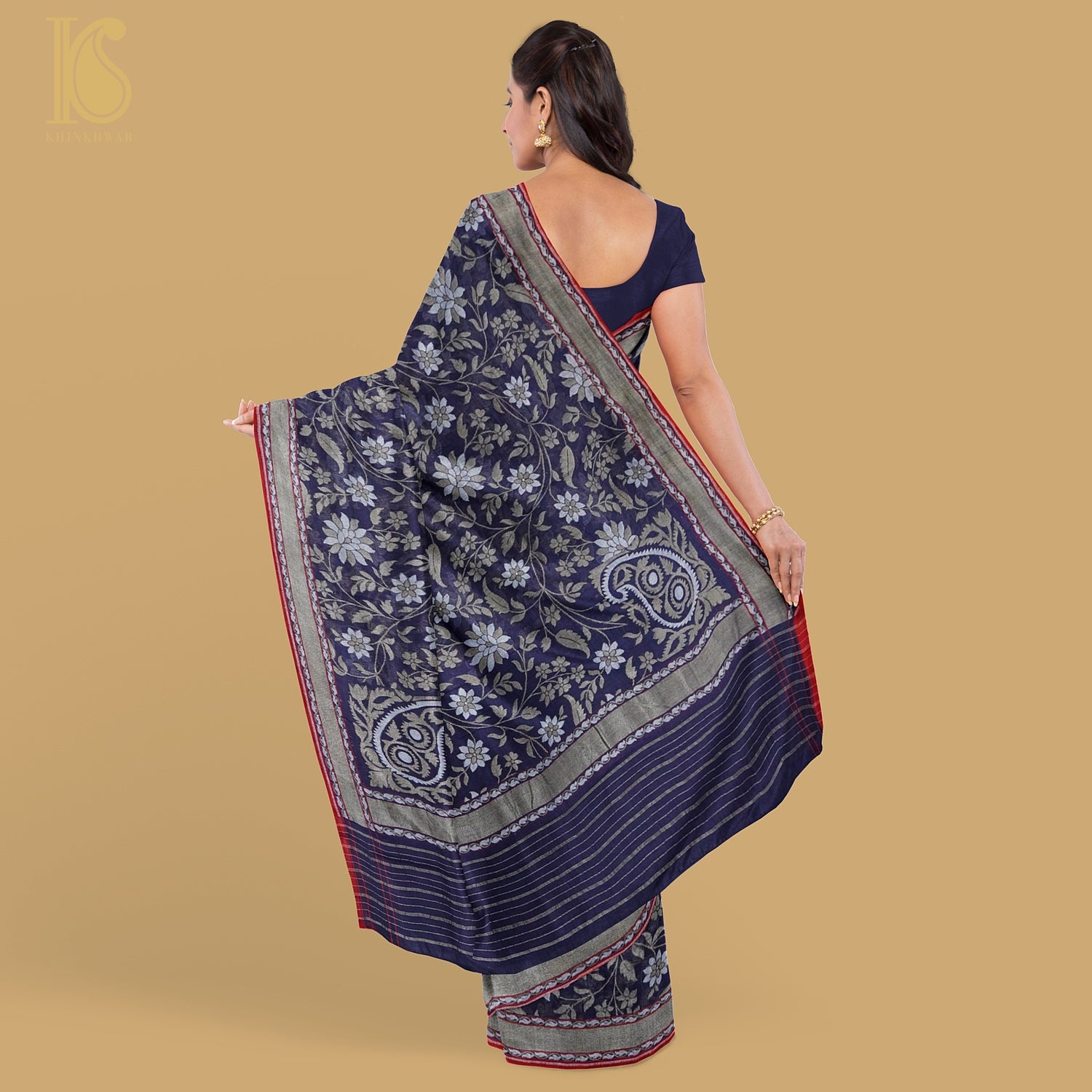 Blue Pure Cotton Handloom Banarasi Jamdani Ektara Saree - Khinkhwab