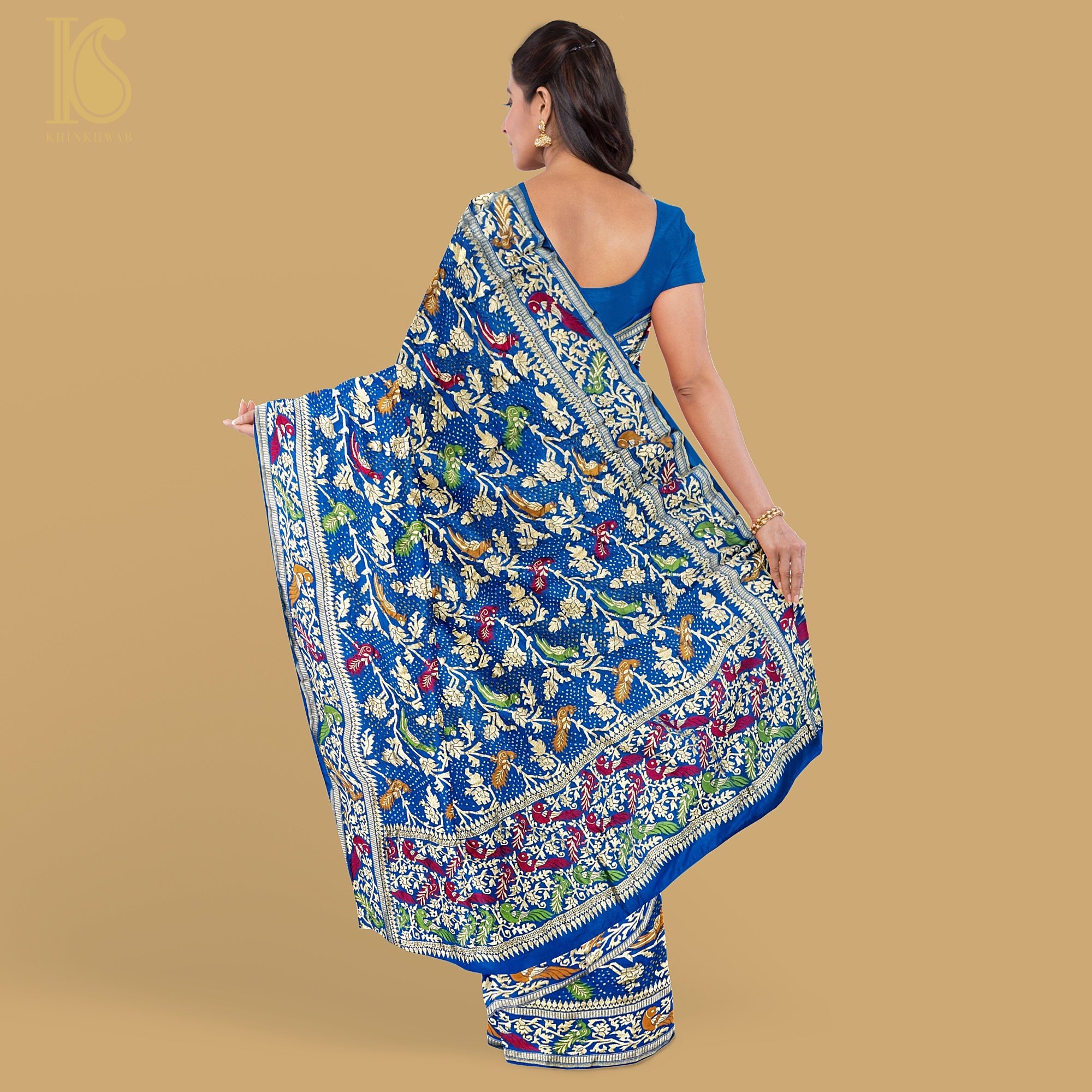 Preorder : Cerulean Blue Pure Georgette Handloom Banarasi Birds of Paradise Saree - Khinkhwab