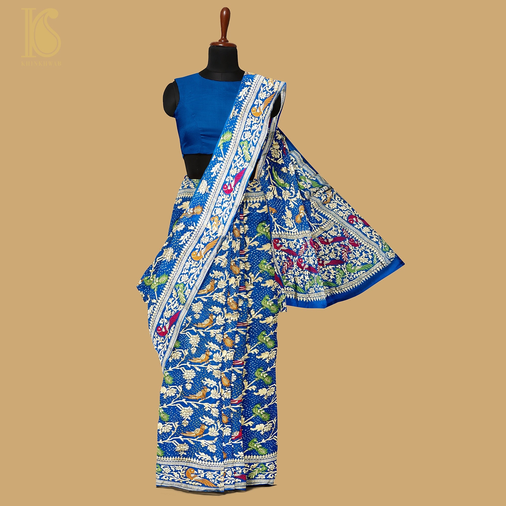 Preorder : Cerulean Blue Pure Georgette Handloom Banarasi Birds of Paradise Saree - Khinkhwab