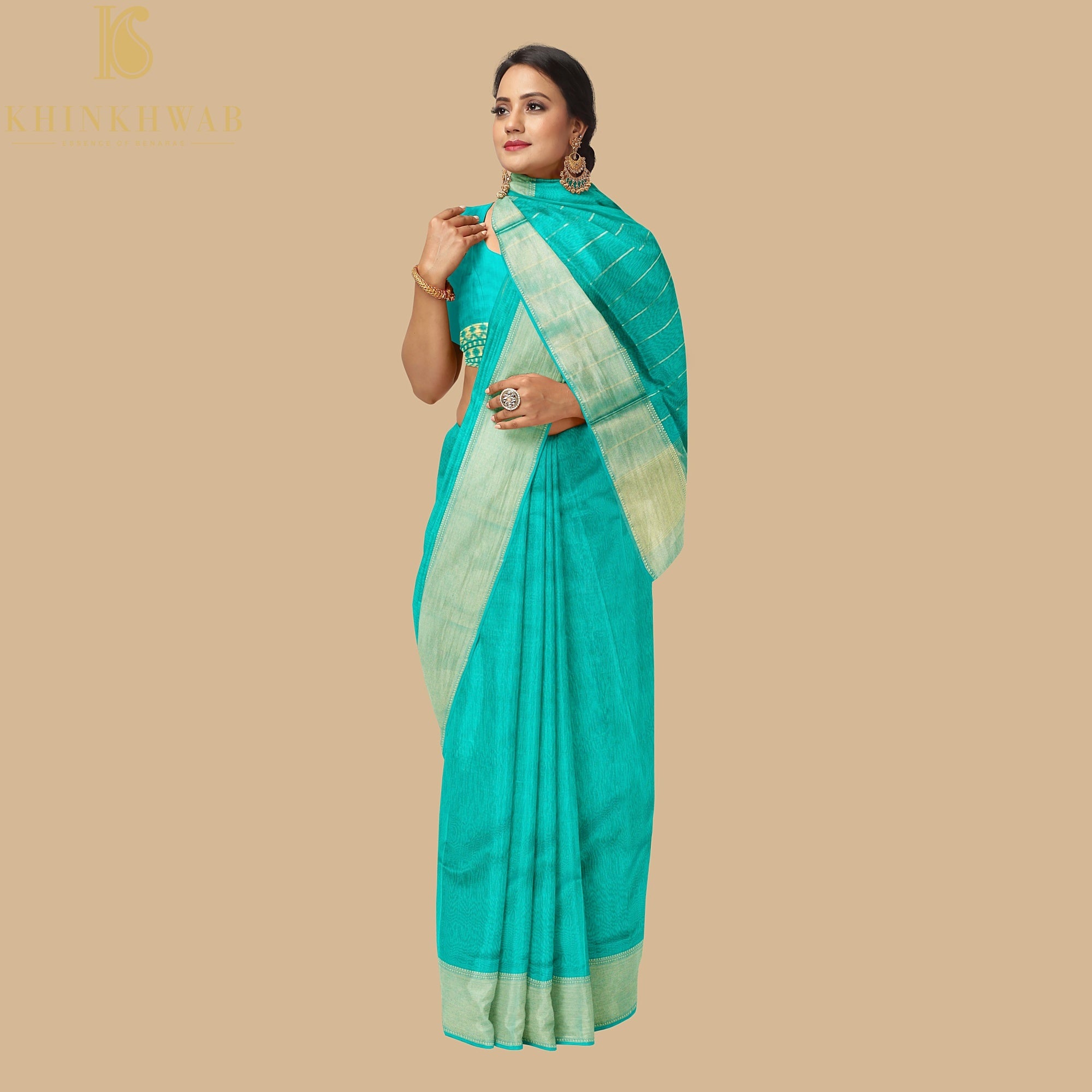 Persian Green Handwoven Pure Cotton Silk Maheshwari Saree - Khinkhwab