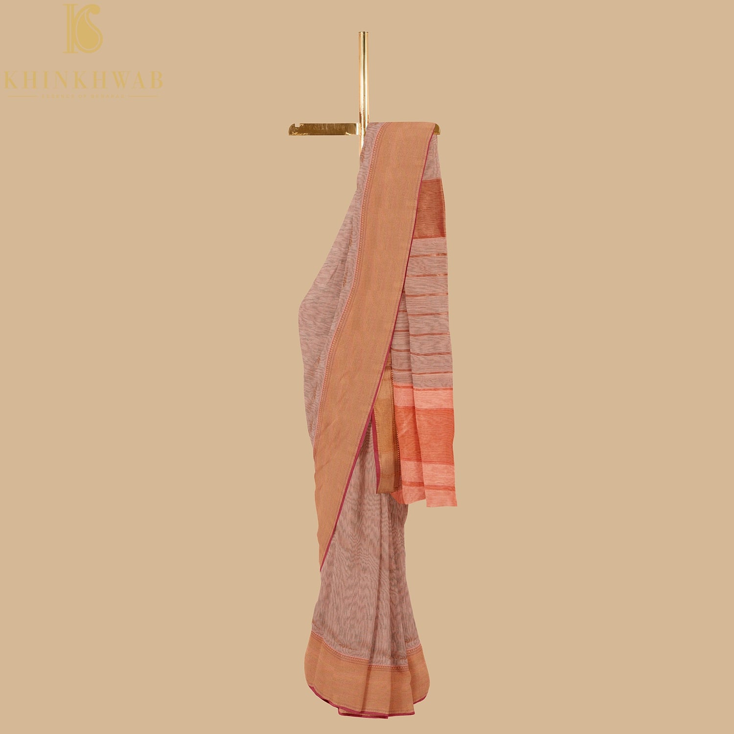 Orange Handwoven Pure Cotton Silk Maheshwari Saree - Khinkhwab