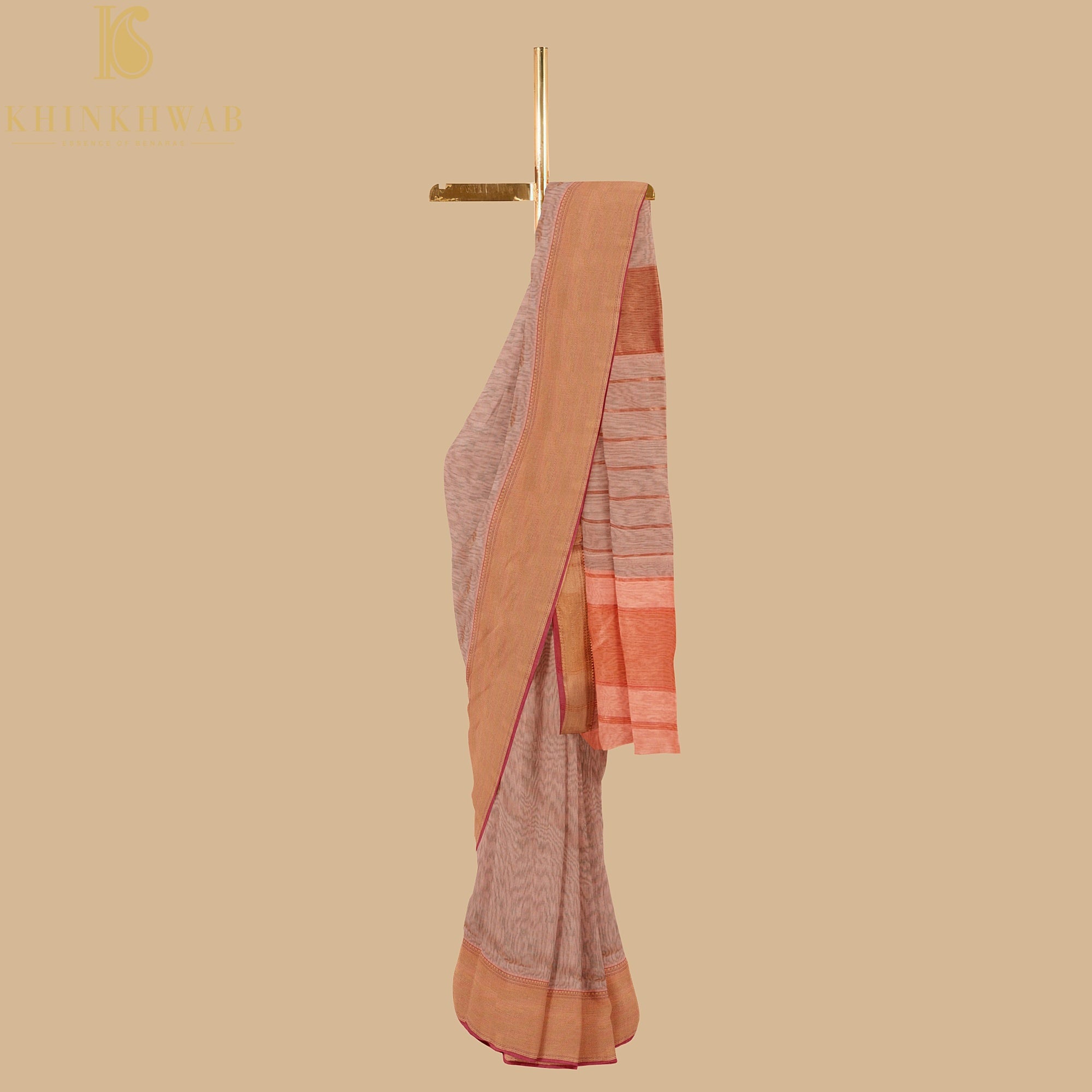 Orange Handwoven Pure Cotton Silk Maheshwari Saree - Khinkhwab