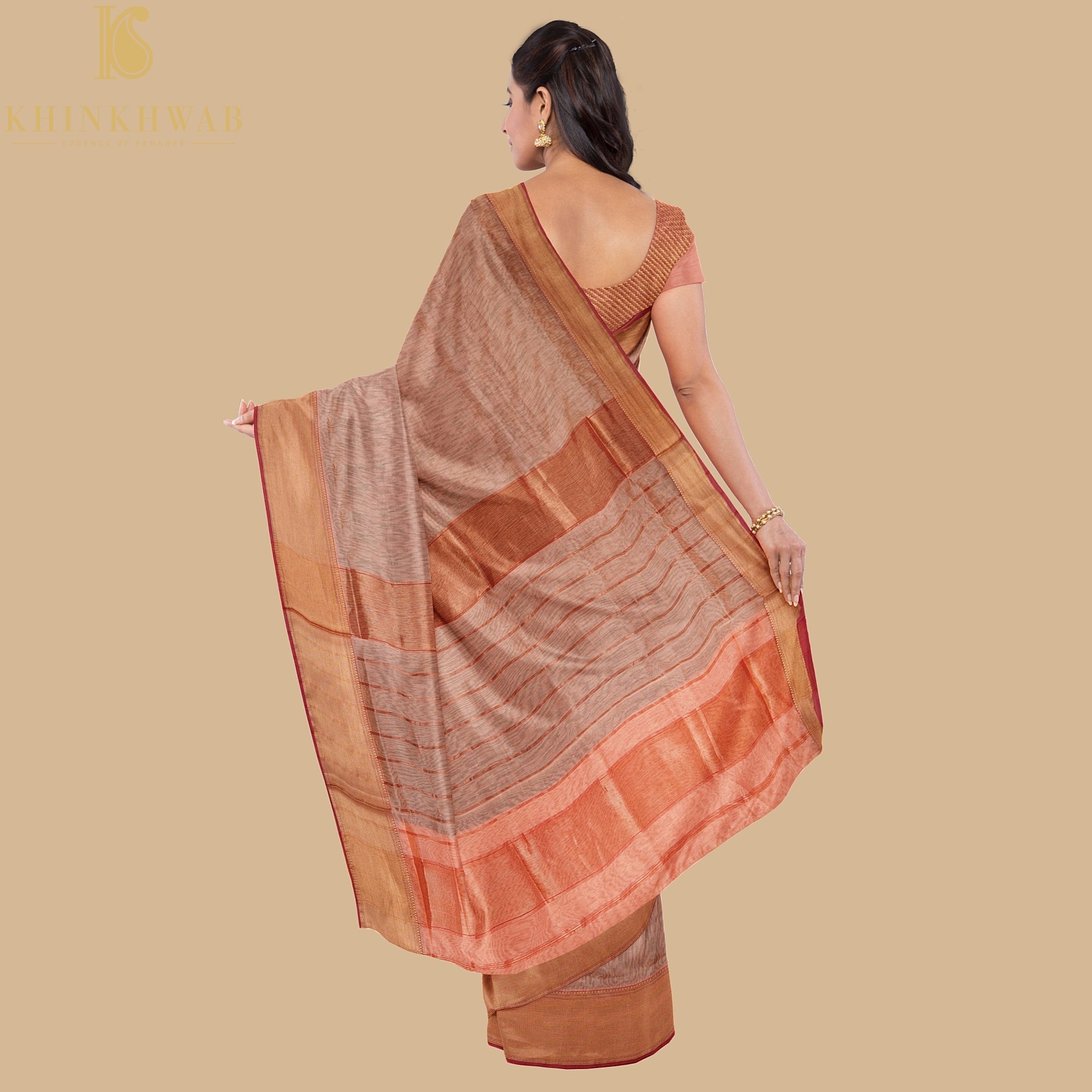 Orange Handwoven Pure Cotton Silk Maheshwari Saree - Khinkhwab