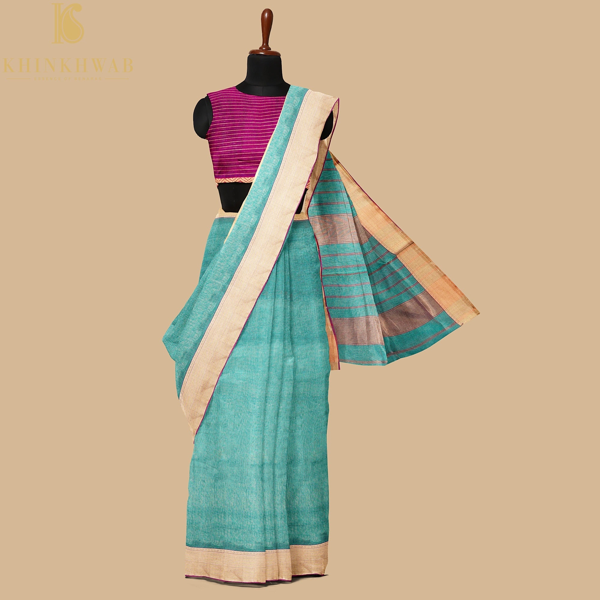 Blue Handwoven Pure Cotton Silk Maheshwari Saree - Khinkhwab
