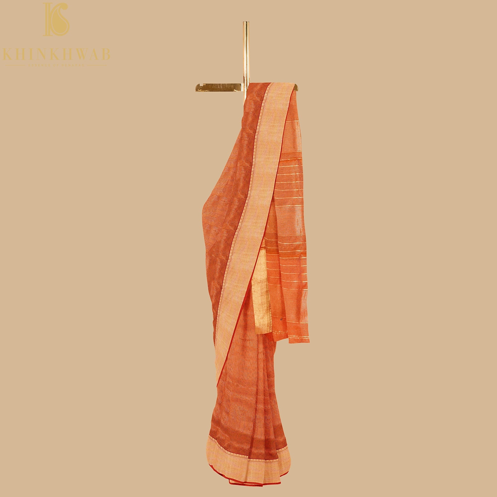 Tawny Orange Handwoven Pure Cotton Silk Maheshwari Saree - Khinkhwab