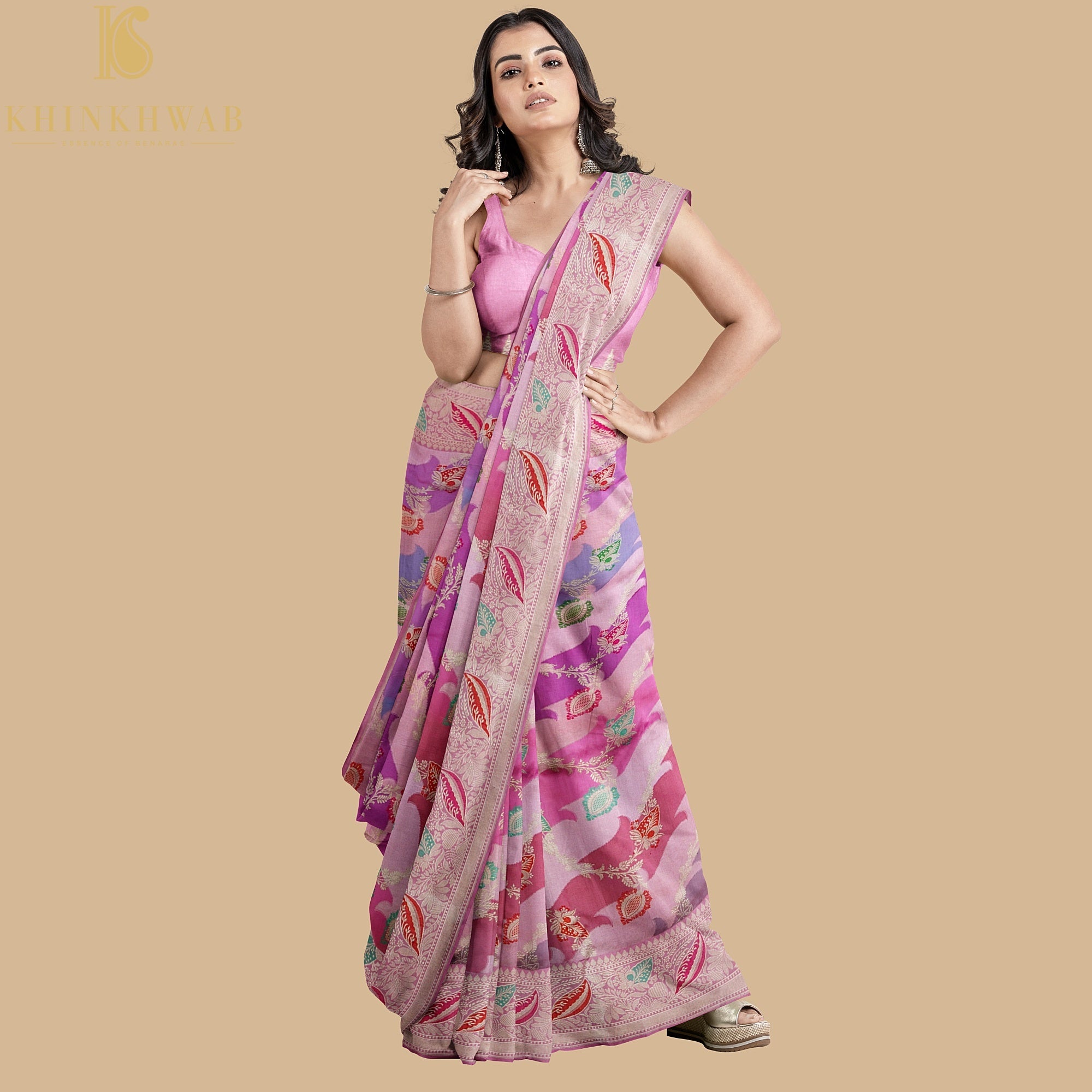 Kobi Pink Handwoven Pure Katan Silk Kadwa Banarasi Rangkat Saree - Khinkhwab