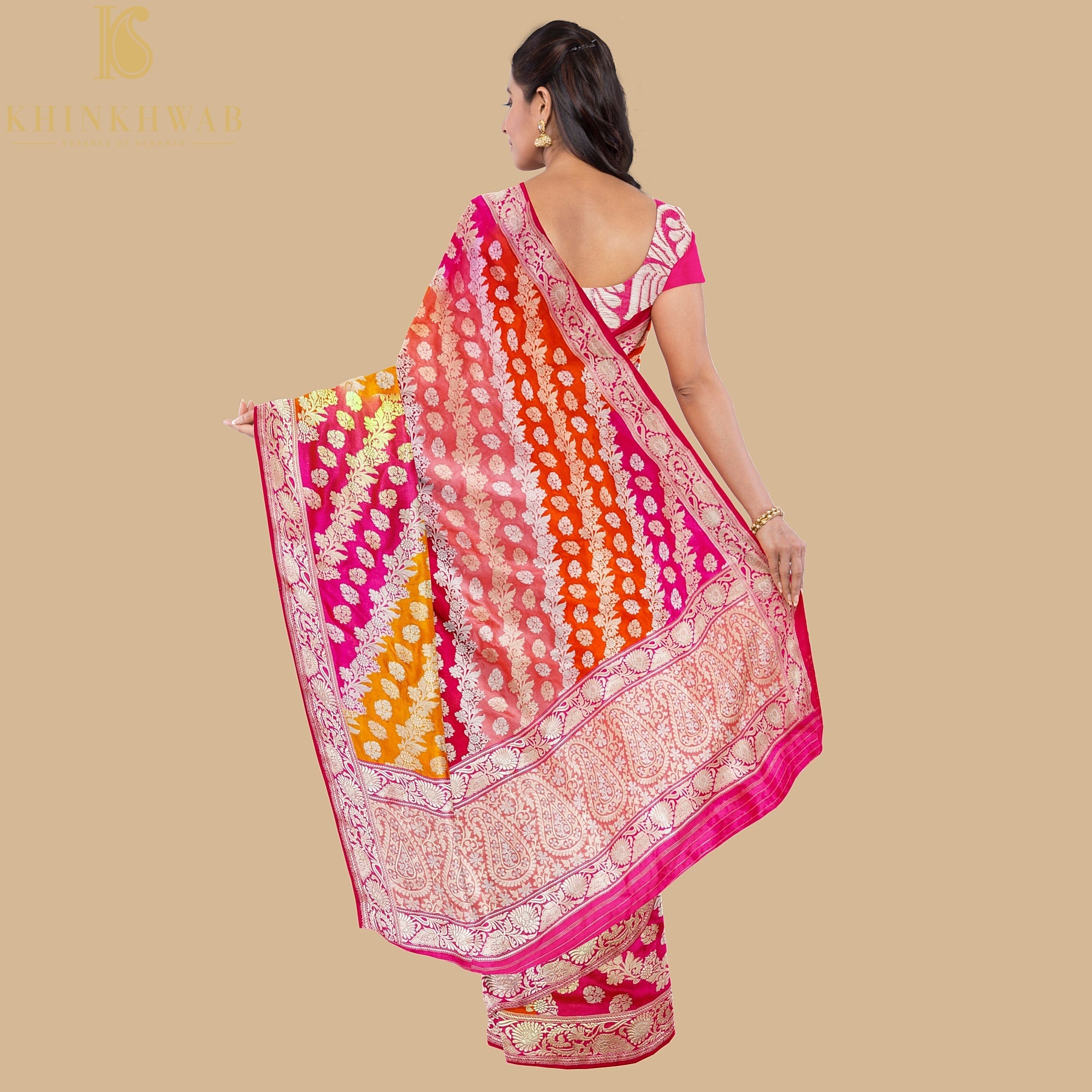Ruby Pink Handwoven Pure Katan Silk Kadwa Banarasi Rangkat Saree - Khinkhwab