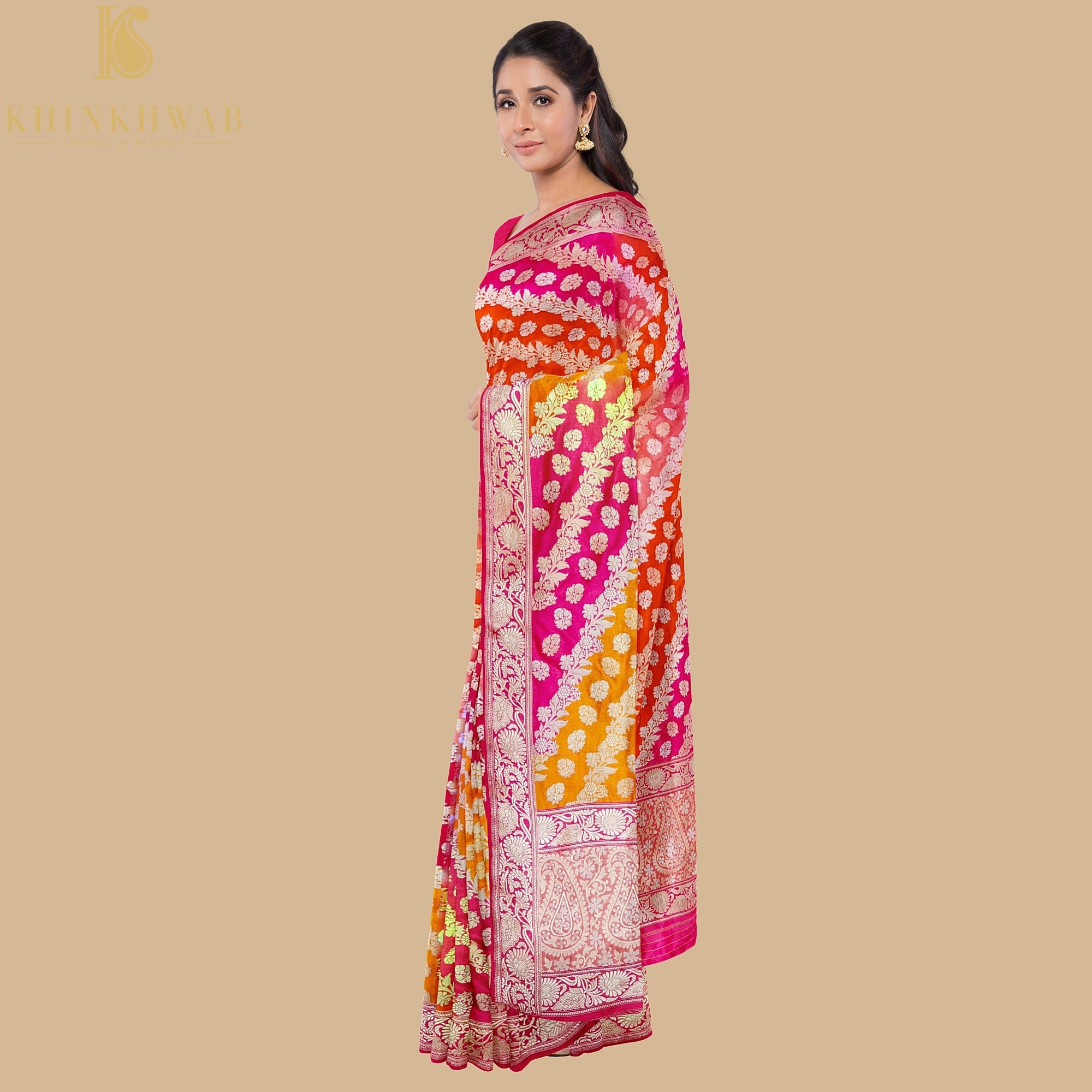 Ruby Pink Handwoven Pure Katan Silk Kadwa Banarasi Rangkat Saree - Khinkhwab