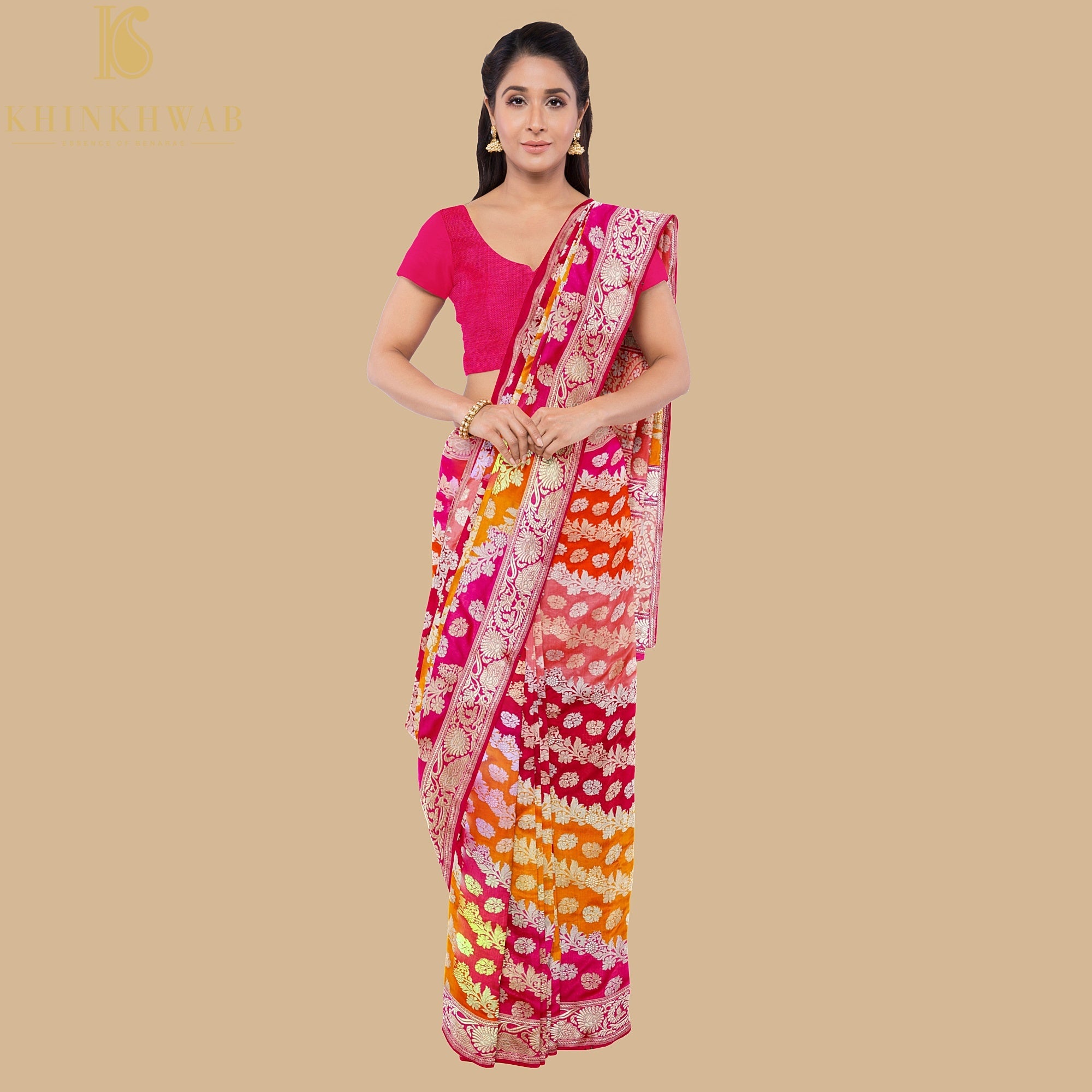 Ruby Pink Handwoven Pure Katan Silk Kadwa Banarasi Rangkat Saree - Khinkhwab