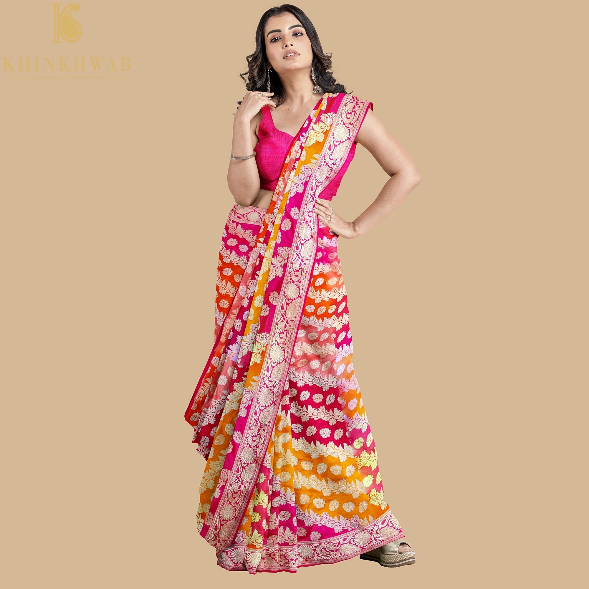 Ruby Pink Handwoven Pure Katan Silk Kadwa Banarasi Rangkat Saree - Khinkhwab