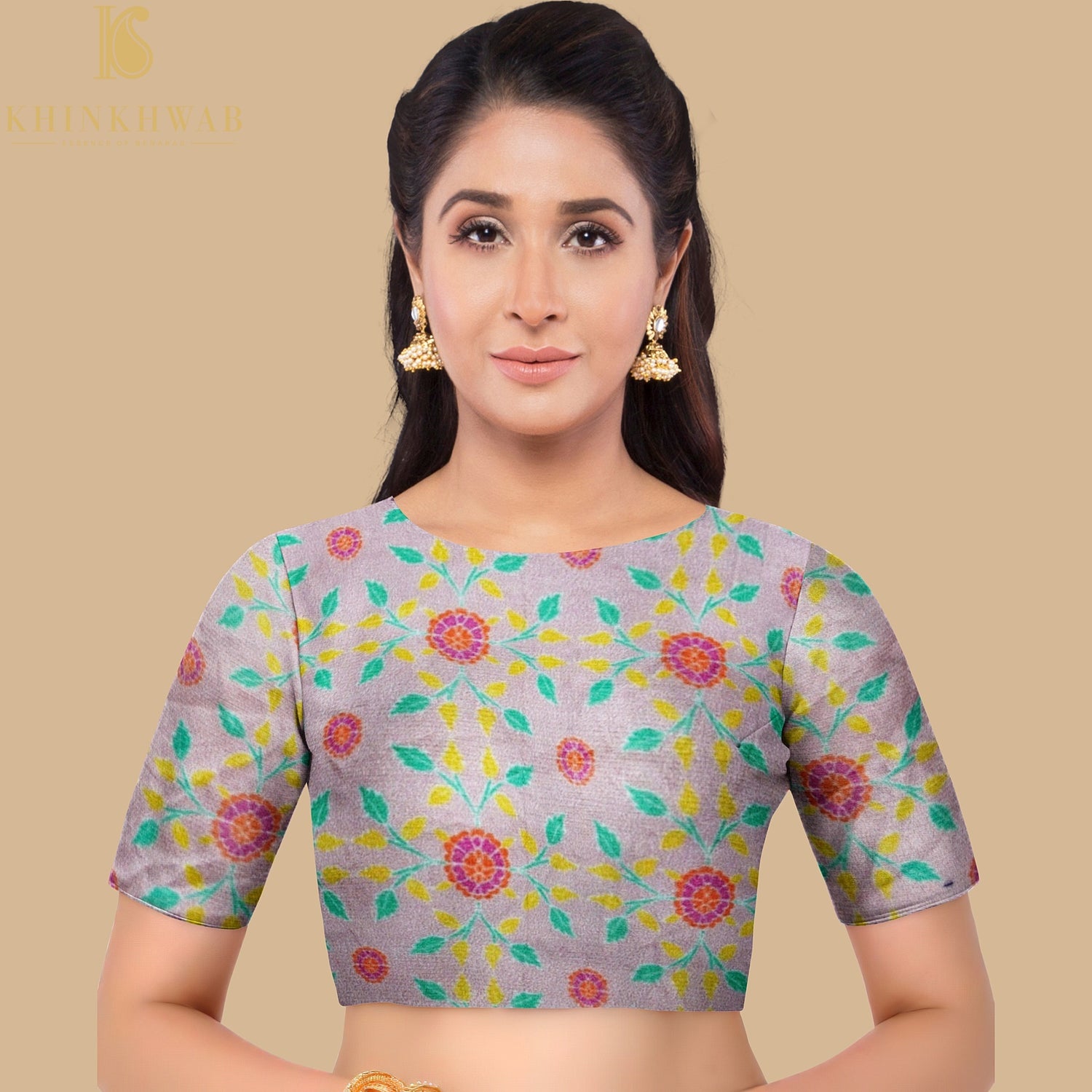KARANFİL - Pink Pure Raw Silk Print Fabric - Khinkhwab