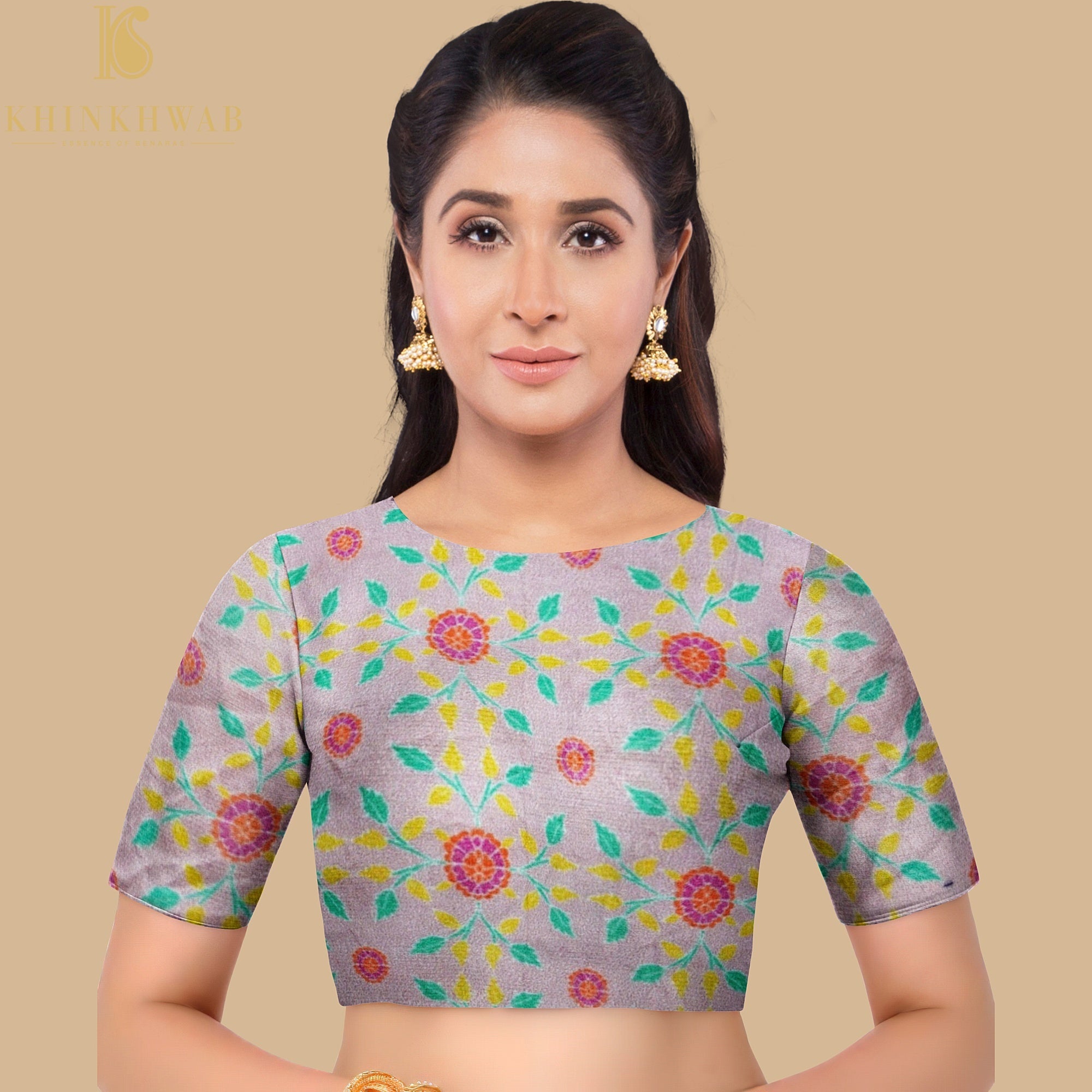KARANFİL - Pink Pure Raw Silk Print Fabric - Khinkhwab