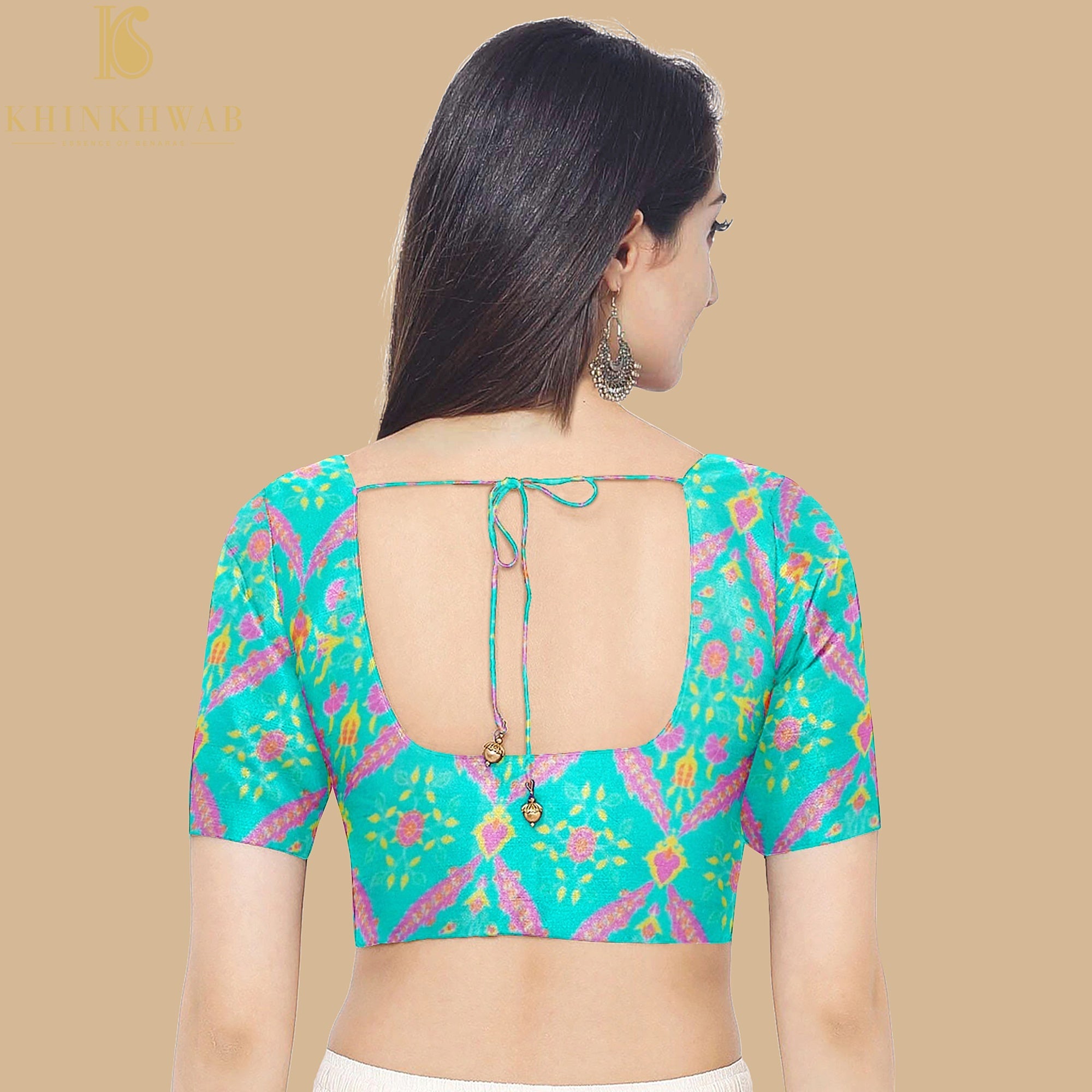 NERGİS - Turquoise Pure Sateen Silk Print Fabric - Khinkhwab
