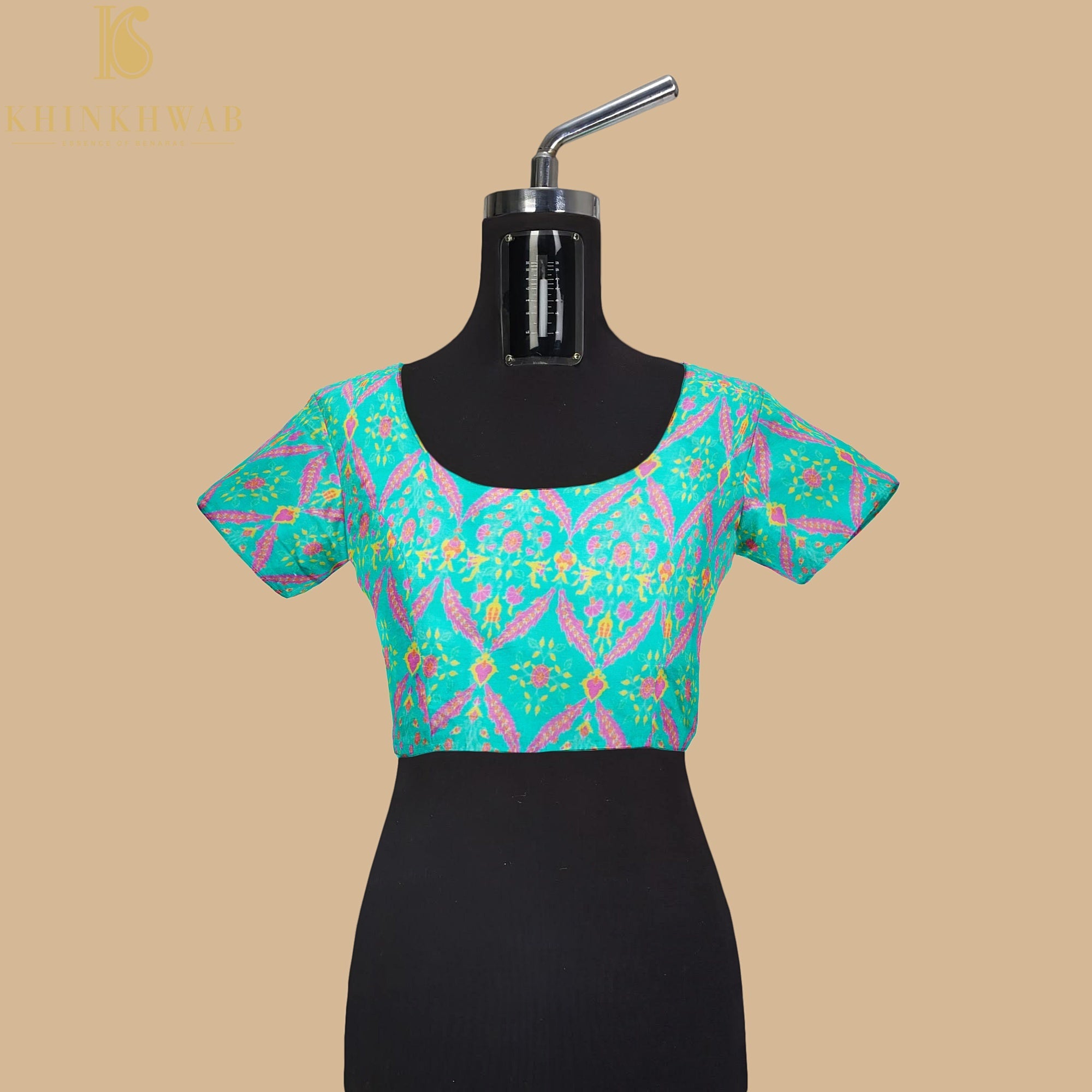 NERGİS - Turquoise Pure Sateen Silk Print Fabric - Khinkhwab