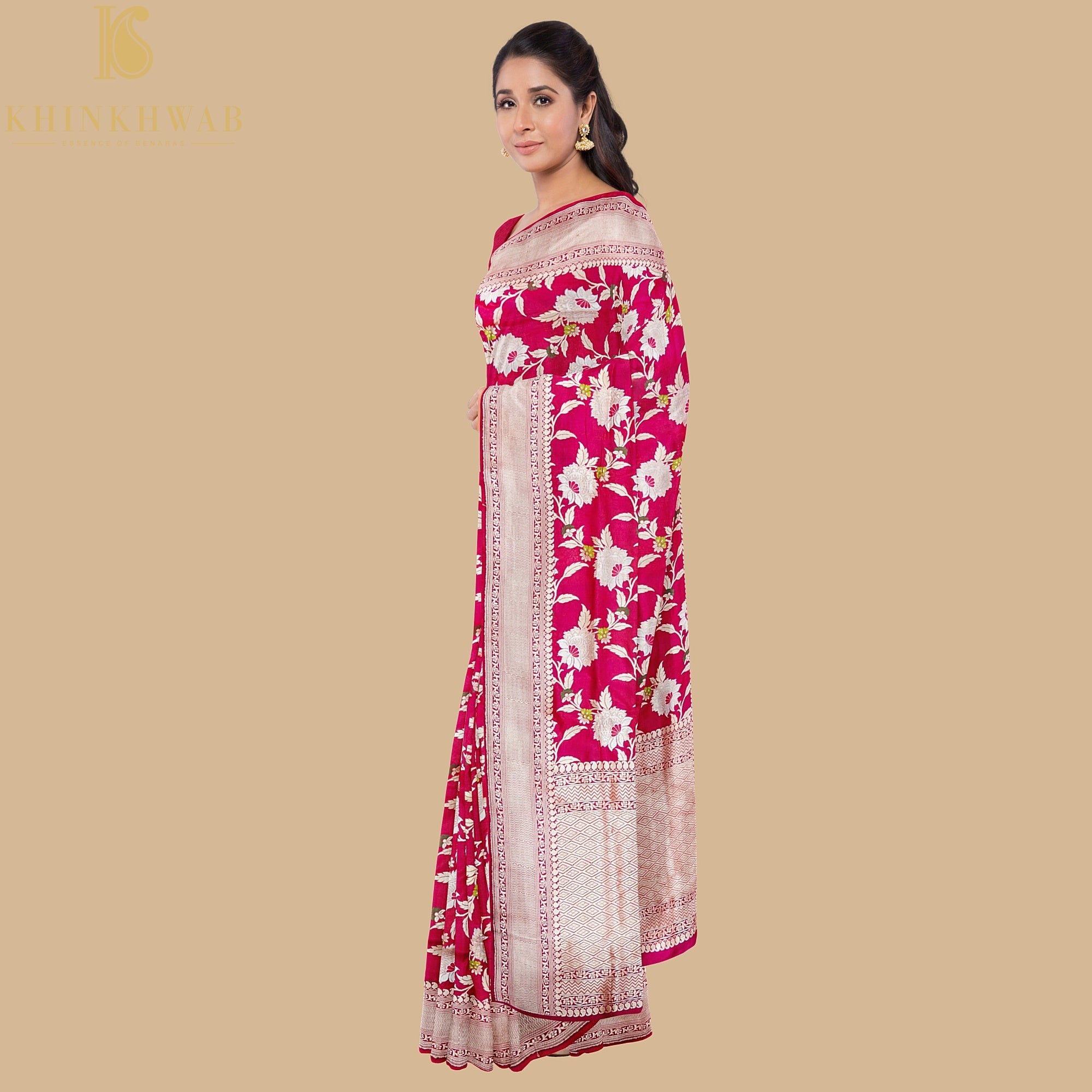 Jazzberry Jam Katan Silk Handloom Banarasi Kadwa Jangla Saree - Khinkhwab
