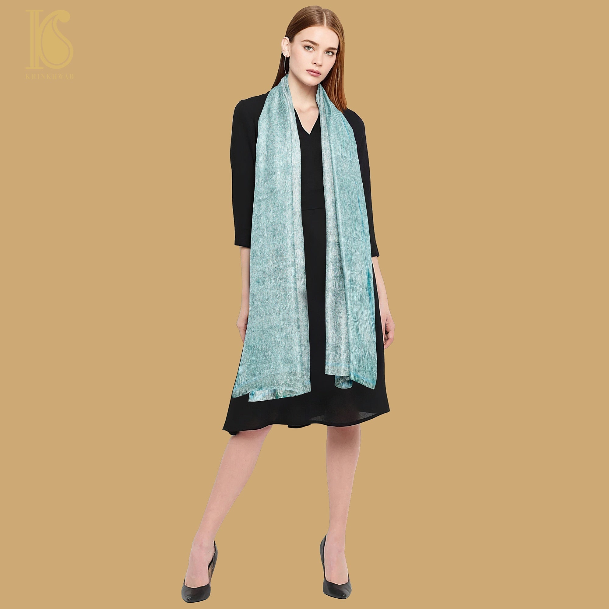 Blue Chill Wrinkle Pure Tissue Silk Dupatta - Khinkhwab