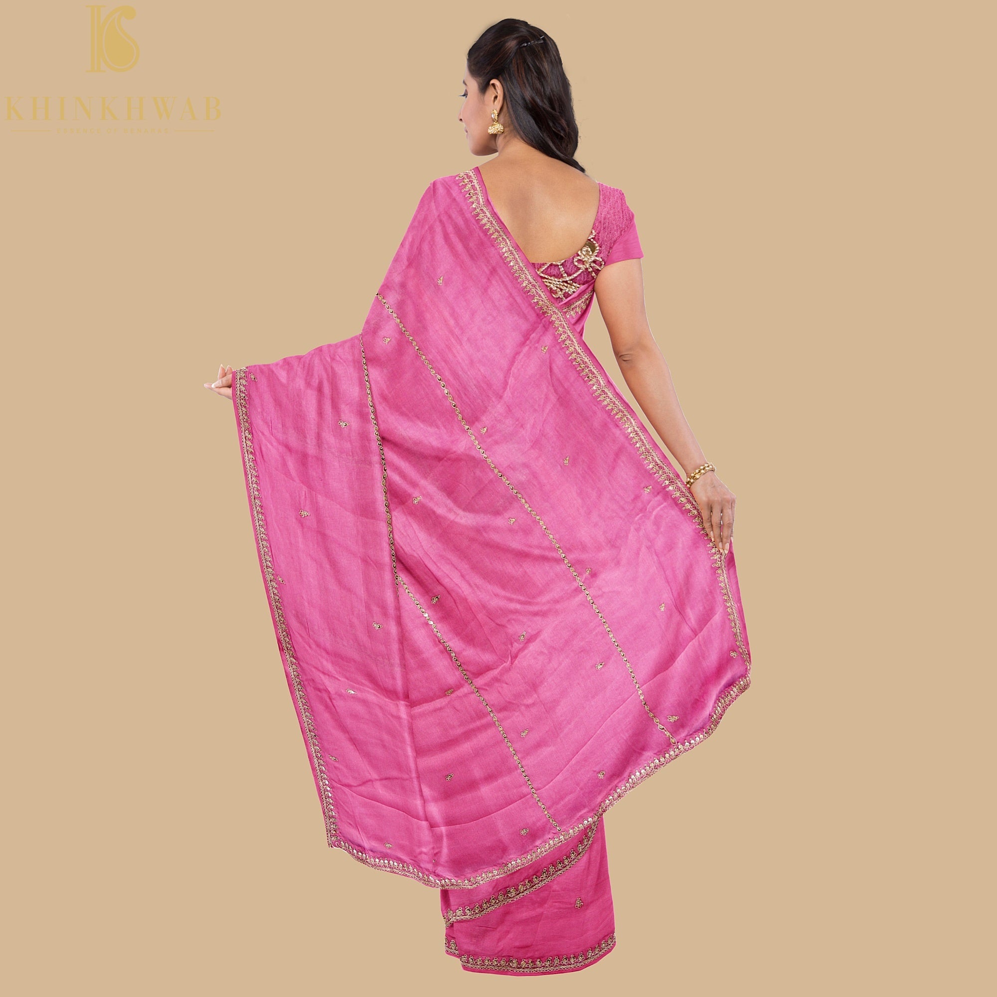 Tickle Me Pink Pure Georgette Embroidery Saree - Khinkhwab