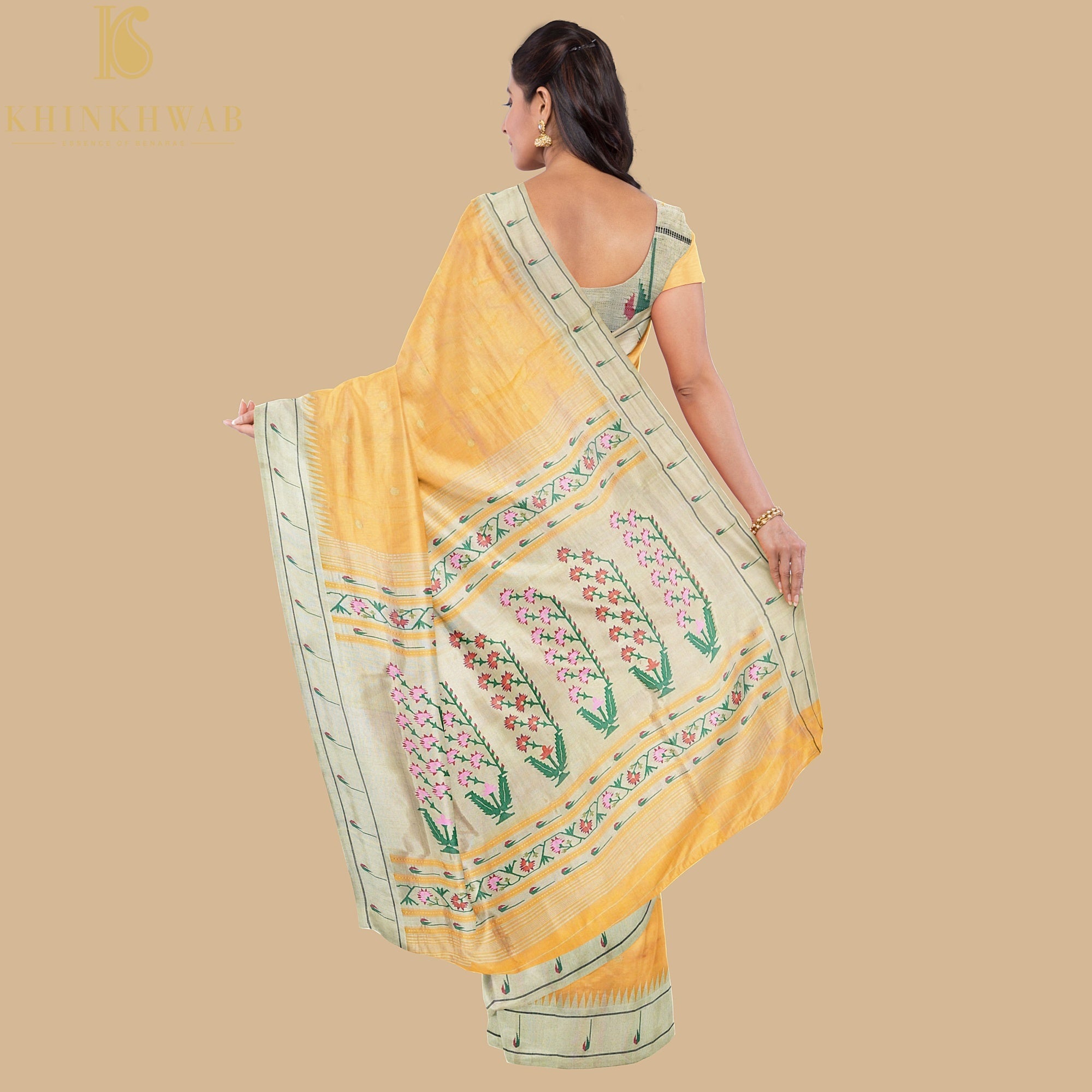 Cherokee Yellow Silk Handwoven Paithani Saree with Muniya Border - Khinkhwab