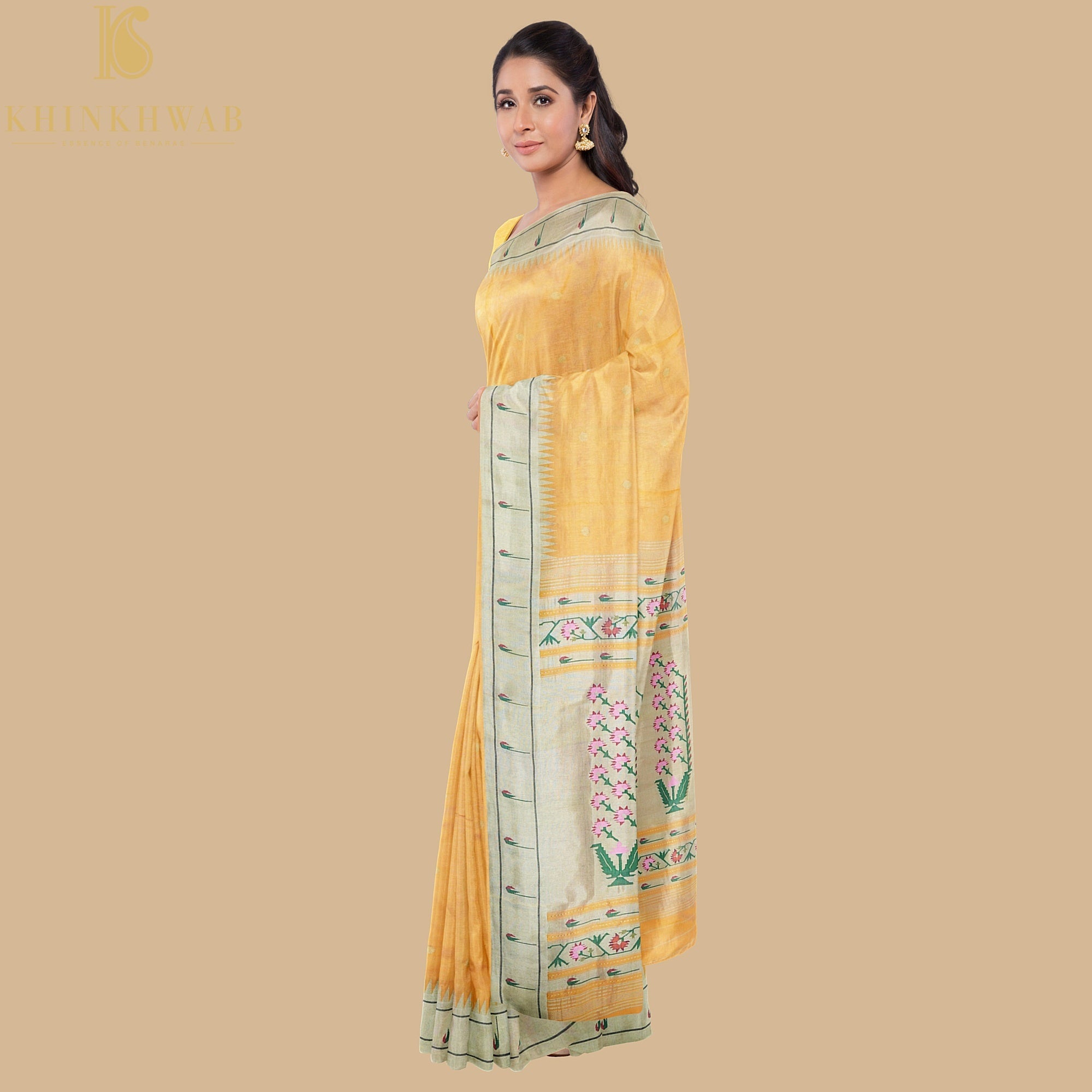 Cherokee Yellow Silk Handwoven Paithani Saree with Muniya Border - Khinkhwab